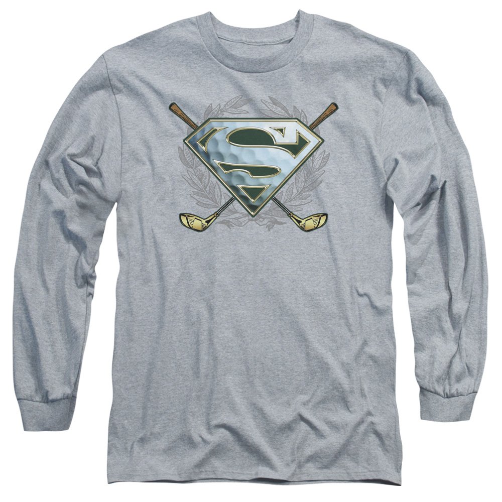 Superman Fore! Men's Long Sleeve Graphic T-Shirt - Heather Grey - Large Size - Casual Wear & Golf Outing Apparel