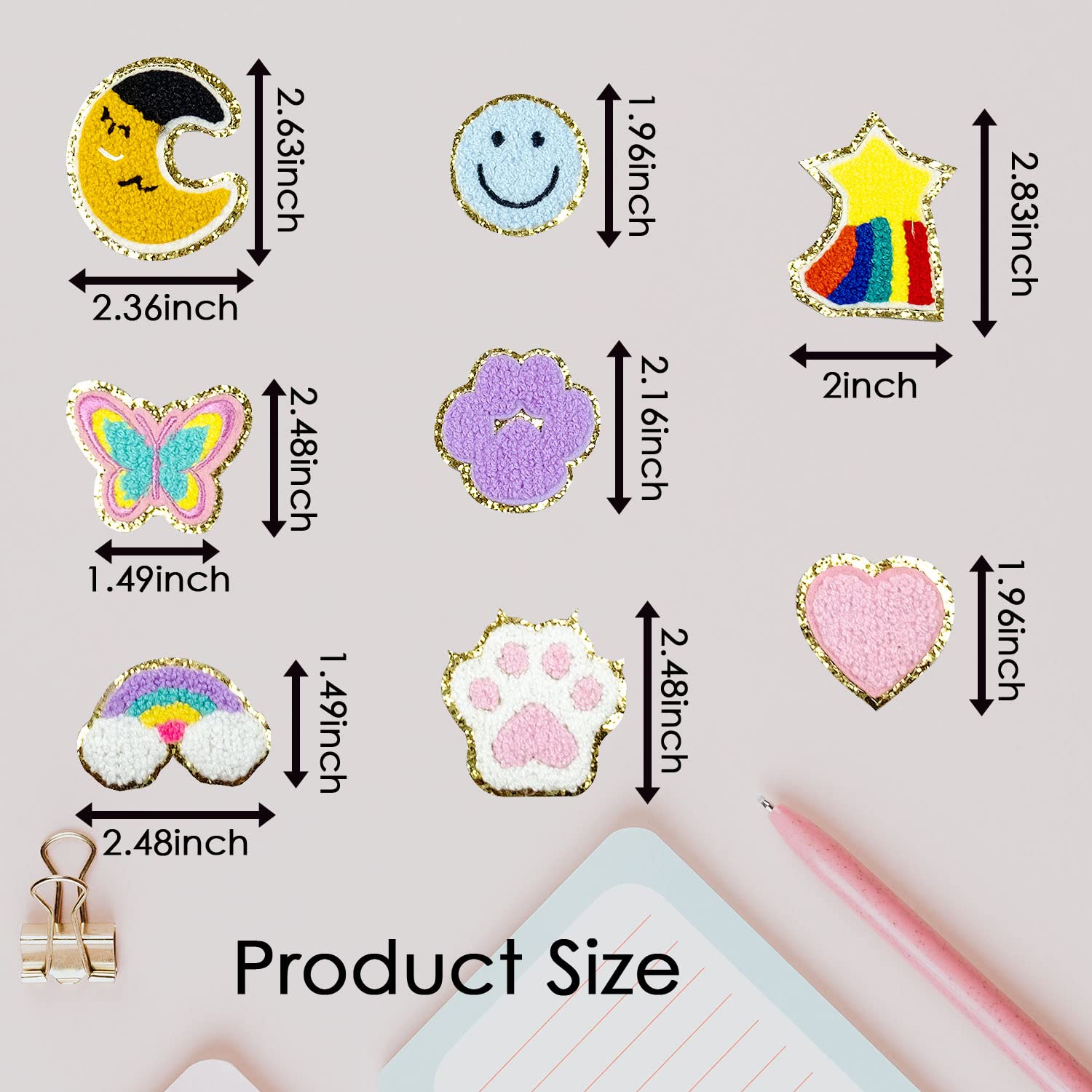 35 PCS Chenille Iron-On Patches for Clothing - Cute Smiley Face, Heart, Rainbow, Star, Cat & Dog Paw Embroidery Appliques - DIY Sewing & Fabric Crafts - Perfect for Jackets, Backpacks, Jeans & Kids' Clothing