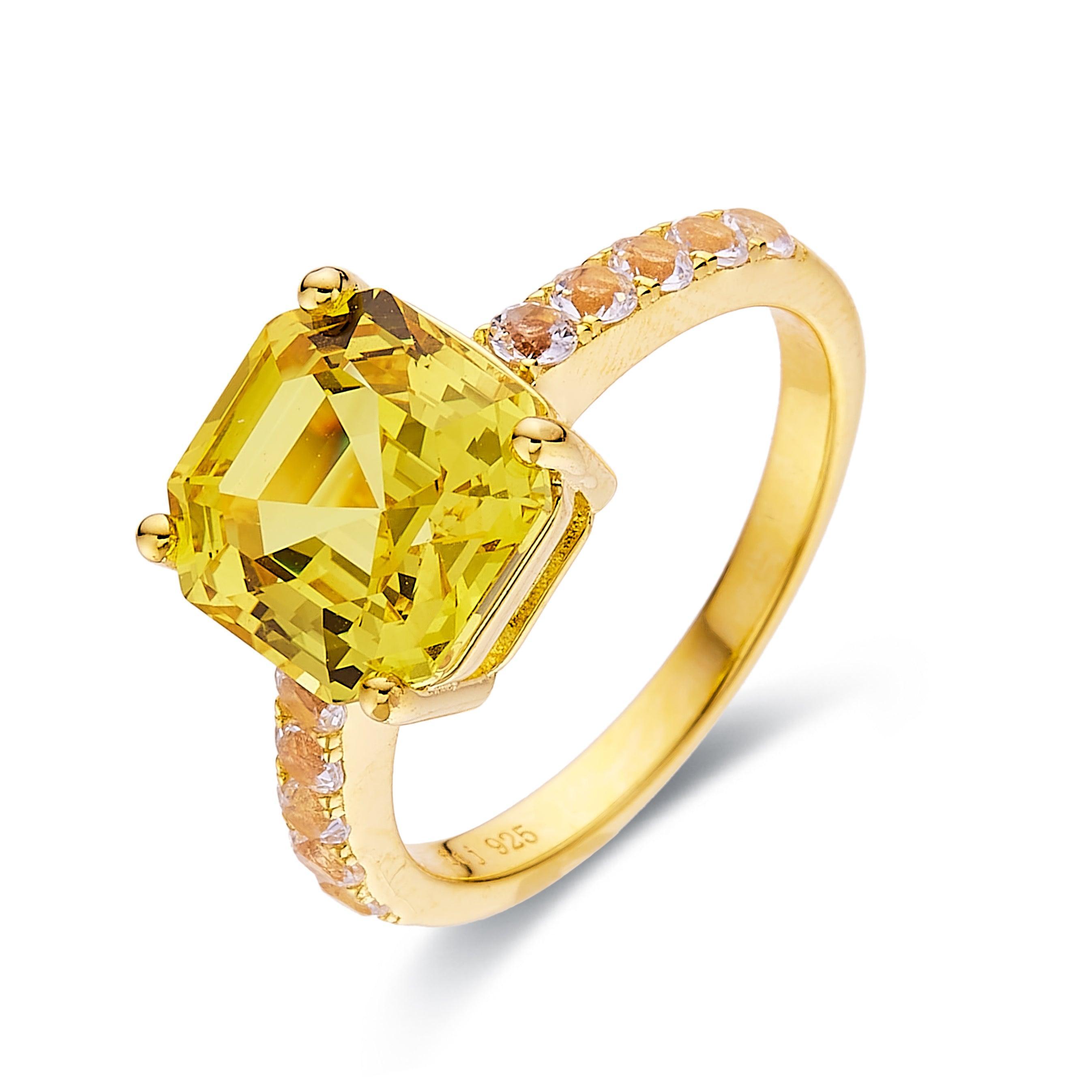 Yellow Sapphire Asscher Cut Solitaire Ring - 14K Gold Engagement Ring for Women | Elegant Wedding Jewelry & Anniversary Gift