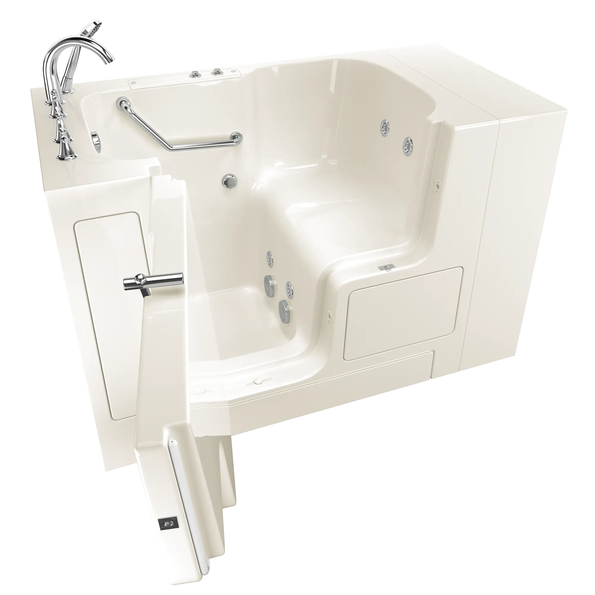 32 x 52 Inch Gelcoat Walk-in Bathtub with Whirlpool System - Left Hand Drain & Faucet - Ideal for Elderly & Mobility Impaired Users - Non-Slip Safety Bathing Solution for Home Accessibility
