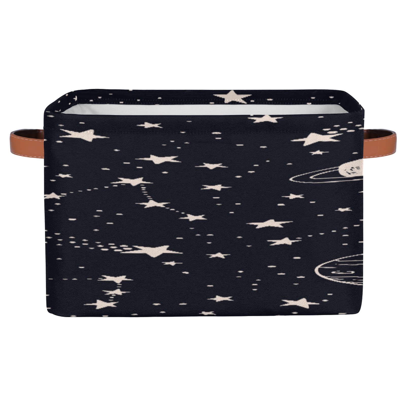 Moon Space Planets Rectangle Storage Basket with Handles - Collapsible Waterproof Canvas Organizer Bin for Toys, Books, Clothes | Perfect for Kids' Room, Closet & Home Organization