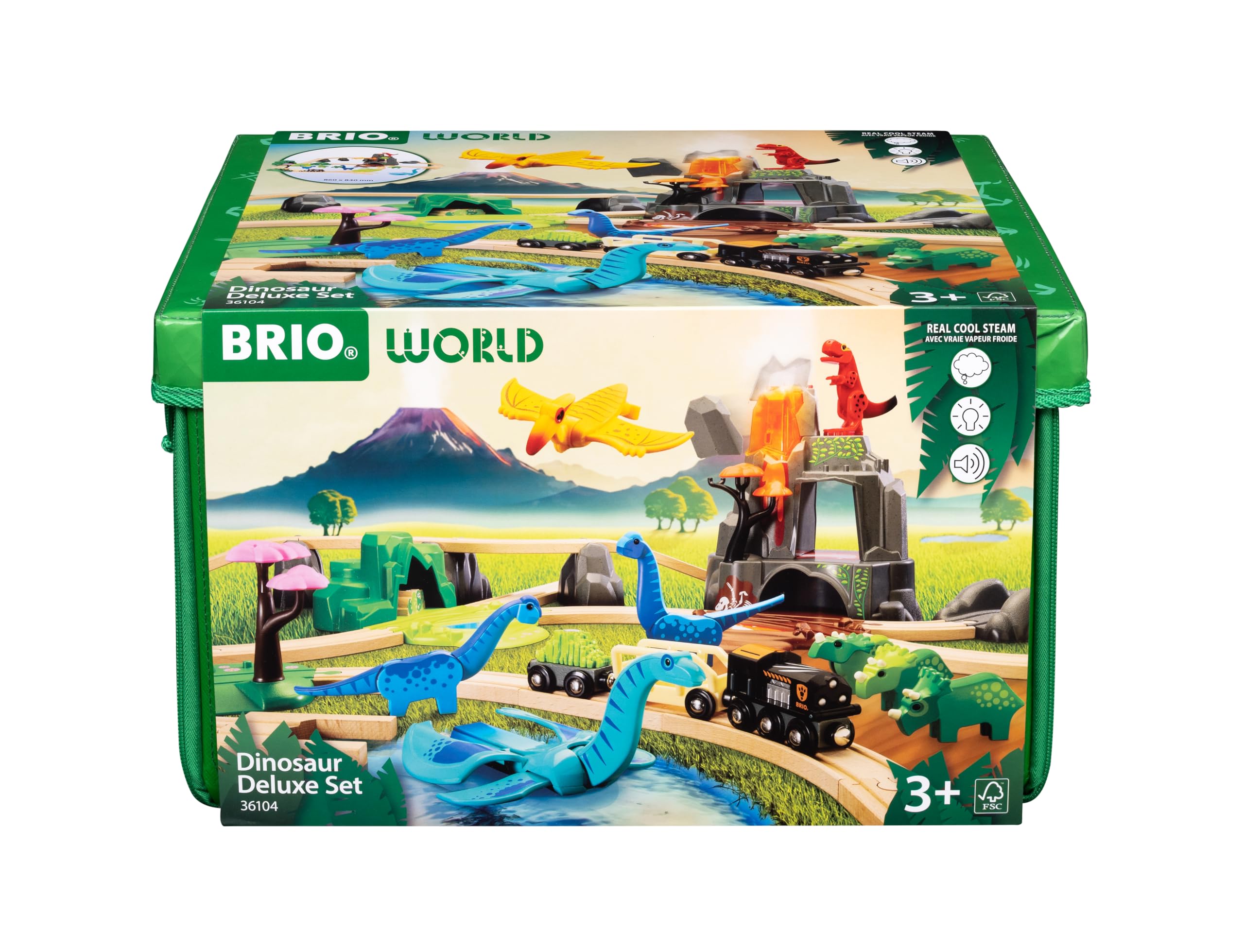 BRIO Dinosaur Deluxe Set 36104 - Wooden Train Toy for Kids with 3 Dinosaurs & T-Rex Figure - Perfect for Imaginative Play & Preschool Learning