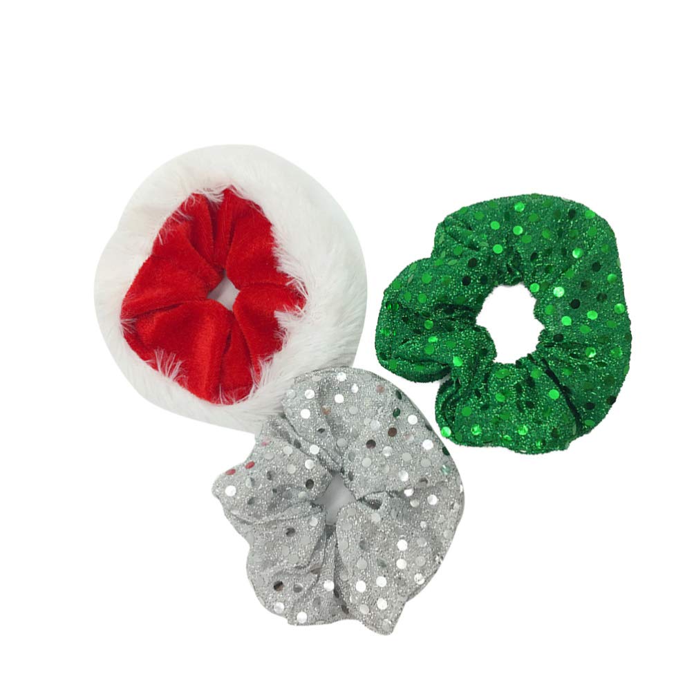 ABOOFAN Christmas Sequins Scrunchies Hair Ties - Soft Elastic Hair Bands for Women & Girls (3 Pack) - Festive Ponytail Holders for Holiday Parties & Gifts