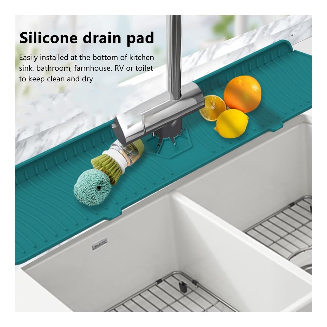 Non-Slip Silicone Sink Splash Guard - Water Absorbent Kitchen Faucet Mat, Countertop Protector & Draining Pad for Sink - Washable Backsplash Guard for Kitchen and Bathroom - Perfect for Preventing Water Spills and Protecting Countertops