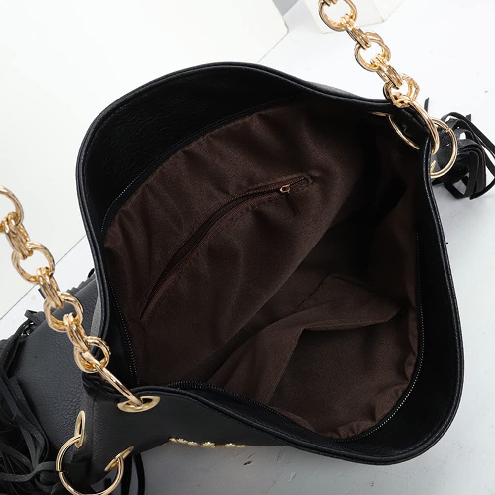 Stylish PU Leather Fringe Hobo Bag for Women - Large Studded Crossbody Handbag with Adjustable Strap | Perfect for Casual Outings, Parties, and Everyday Use