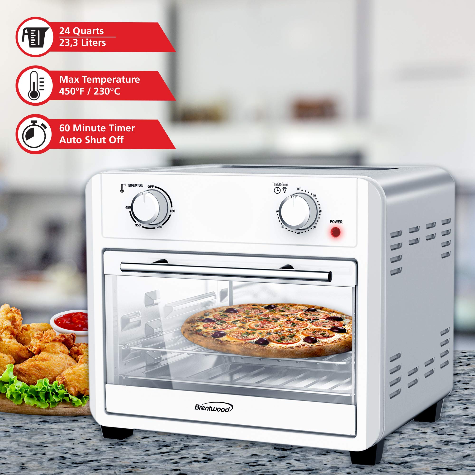 Brentwood AF-2400SI 24-Quart Convection Air Fryer Toaster Oven with 60-Minute Timer - Silver - Perfect for Baking, Roasting, and Air Frying - Ideal for Small Kitchens, Dorms, and Apartments