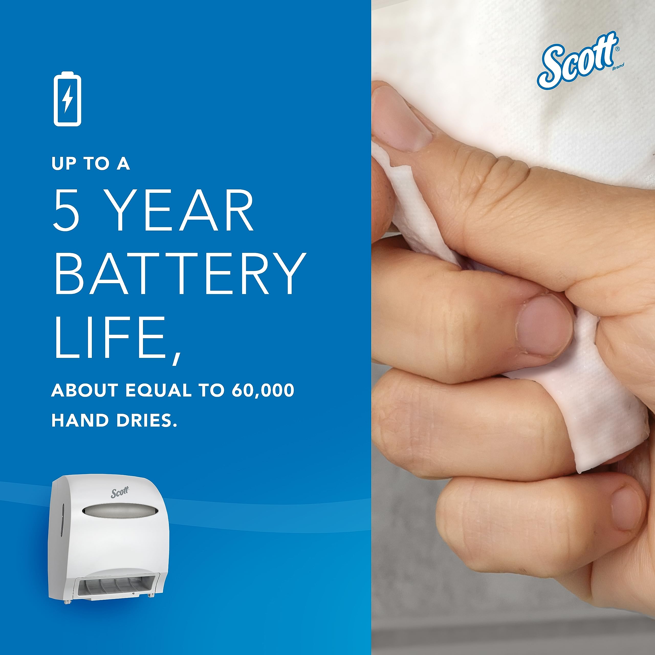 Scott Essential Electronic Towel Dispenser (48858) - Fast Change White Paper Towel Holder with Purple Core - Hands-Free Automatic Dispenser for Kitchen, Bathroom & Office Hygiene