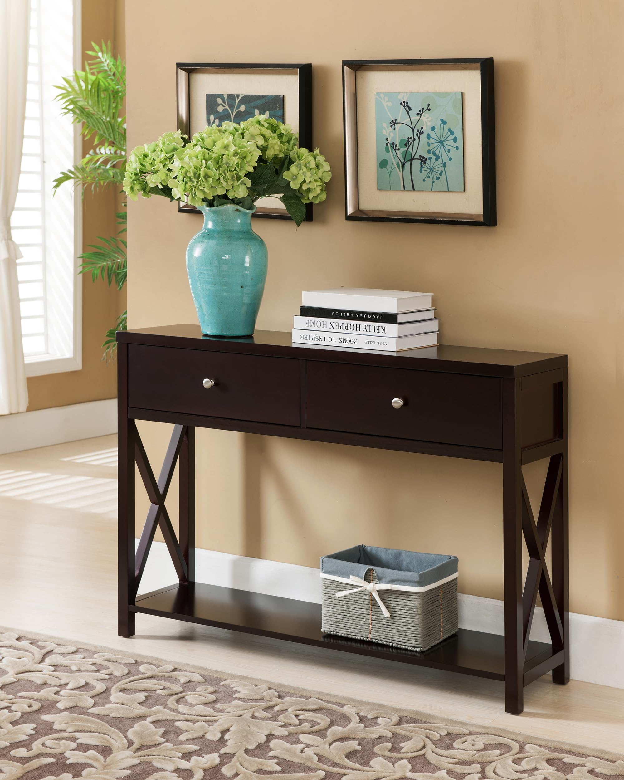 KB Designs - 2-Drawer Wooden Console Table for Entryway, Living Room, Hallway | Cherry Finish | Perfect for Small Spaces & Home Decor