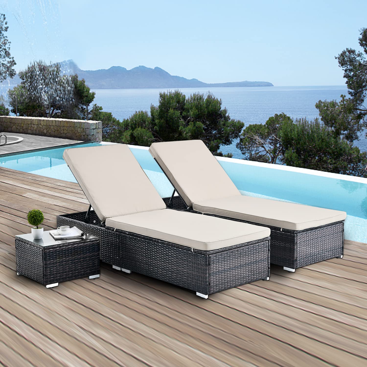 POLARIS GARDEN 2-Piece Outdoor Chaise Lounge Set - Rattan Wicker Patio Lounge Chairs for Poolside, Backyard & Garden Relaxation | Perfect for Sunbathing by the Pool or Lounging in Your Outdoor Space