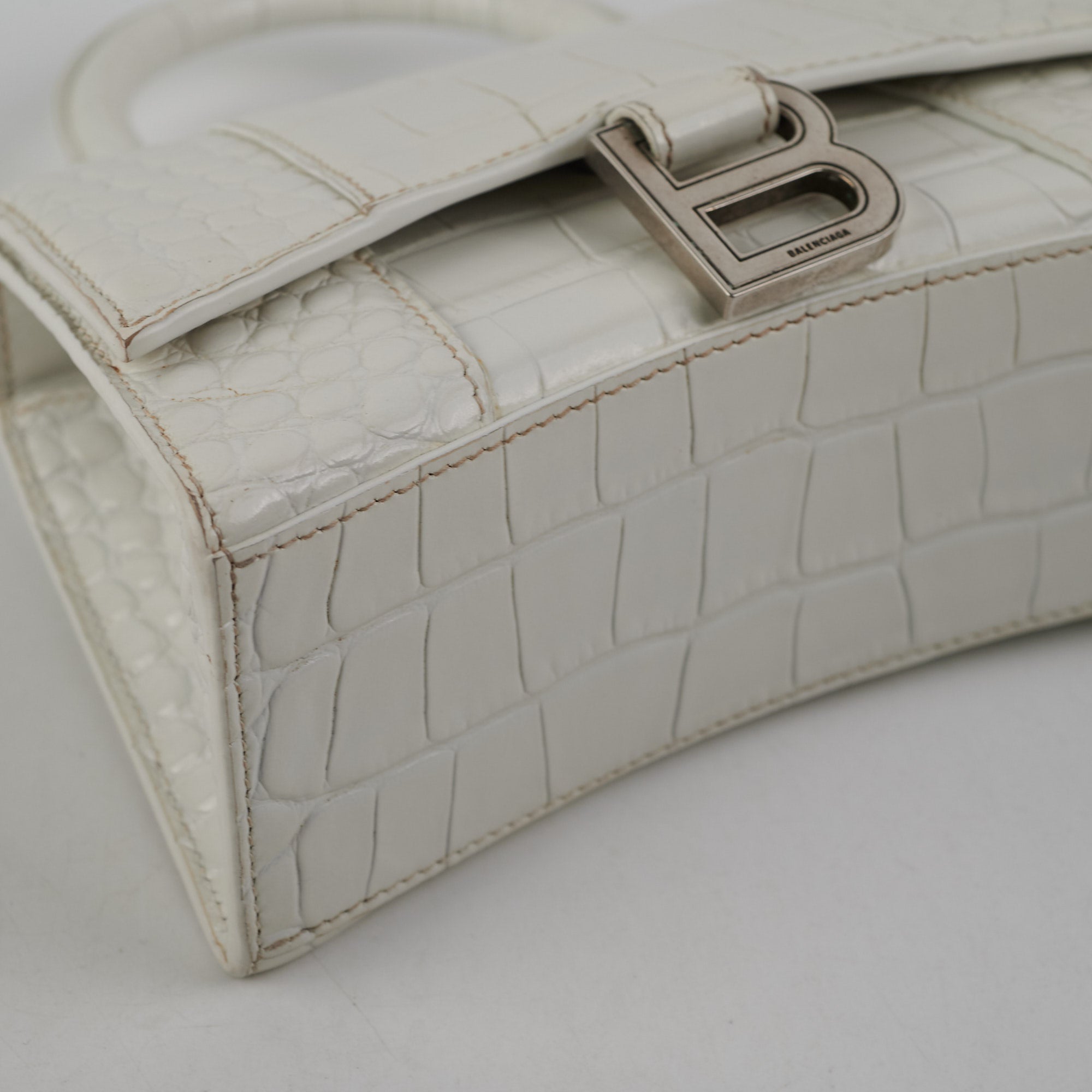 Balenciaga Hourglass XS Handbag in White Crocodile Embossed Leather - Perfect for Evening Parties, Luxury Events & Fashion Accessories