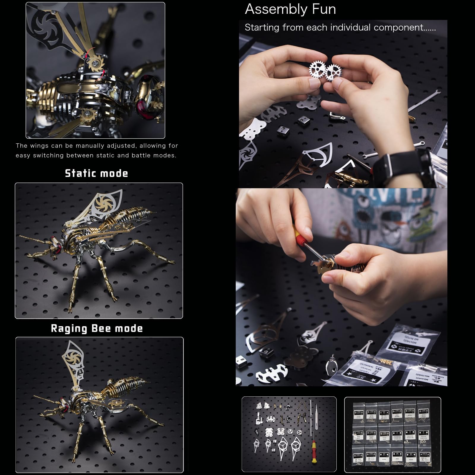 3D Metal Puzzle Kit - Northern Giant Hornet DIY Model for Adults | Challenging Mechanical Wasp Building Set | Perfect Birthday Gift for Men & STEM Enthusiasts | Home Office Decoration & Stress Relief Activity