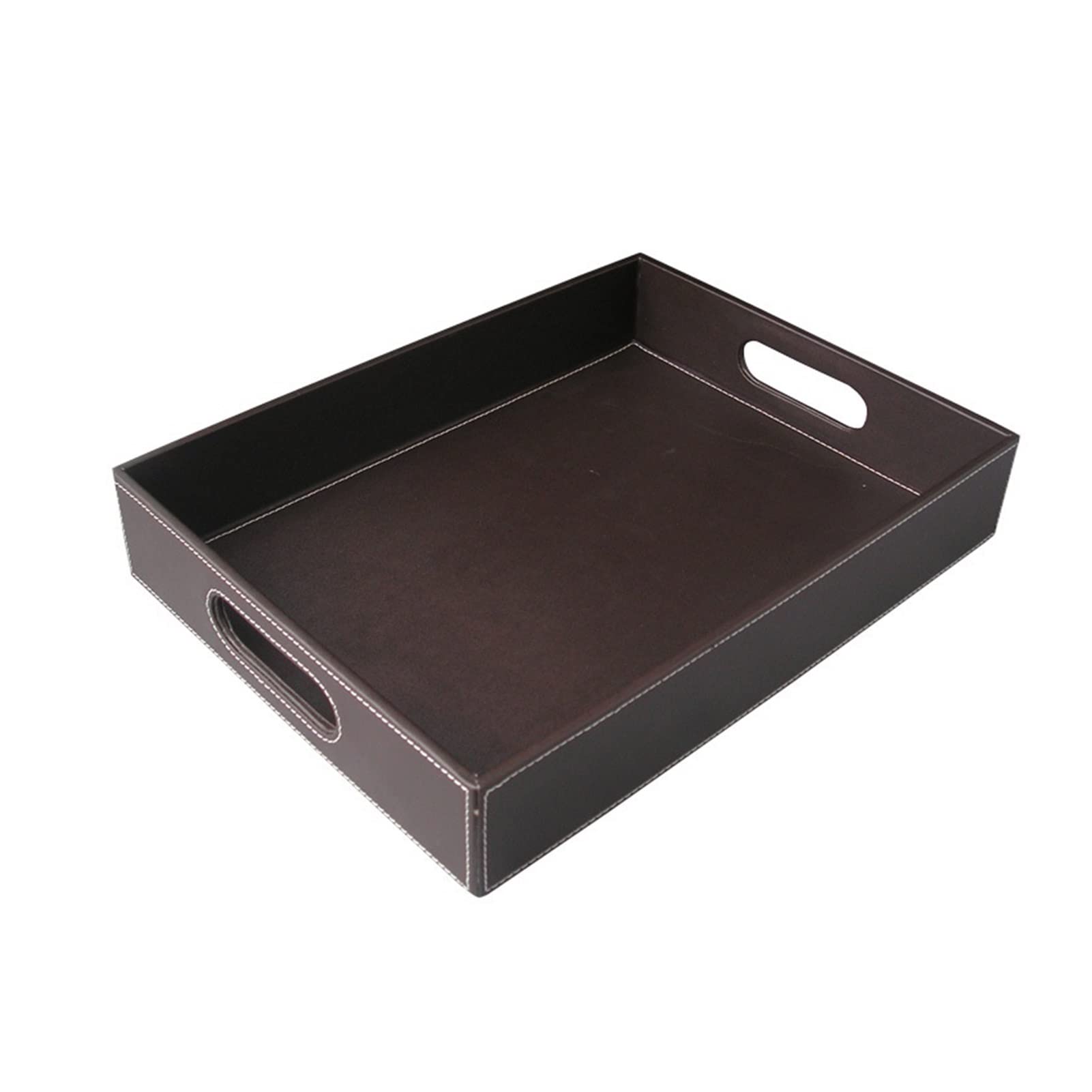 Premium Rectangle PU Leather Office Coffee Tray - Wooden Serving Tray for Fruits, Mugs & Sundries Storage - Elegant Brown Tray for Home, Office & Coffee Shop Use