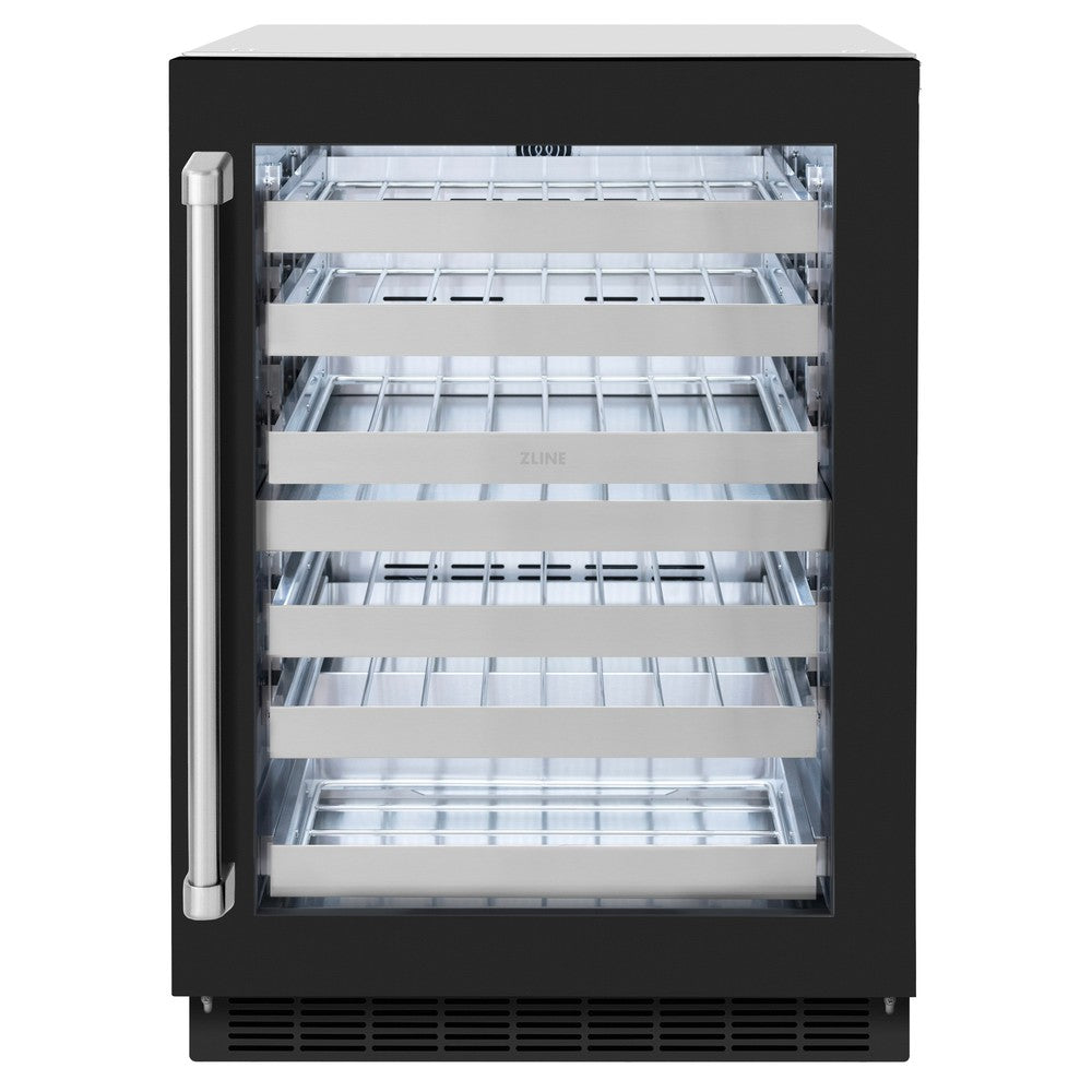 ZLINE 24 Inch Black Matte Glass Door Dual Zone 44 Bottle Wine Cooler Refrigerator - Perfect for Home Bars, Restaurants, and Wine Cellars (RWDO BLM 24)