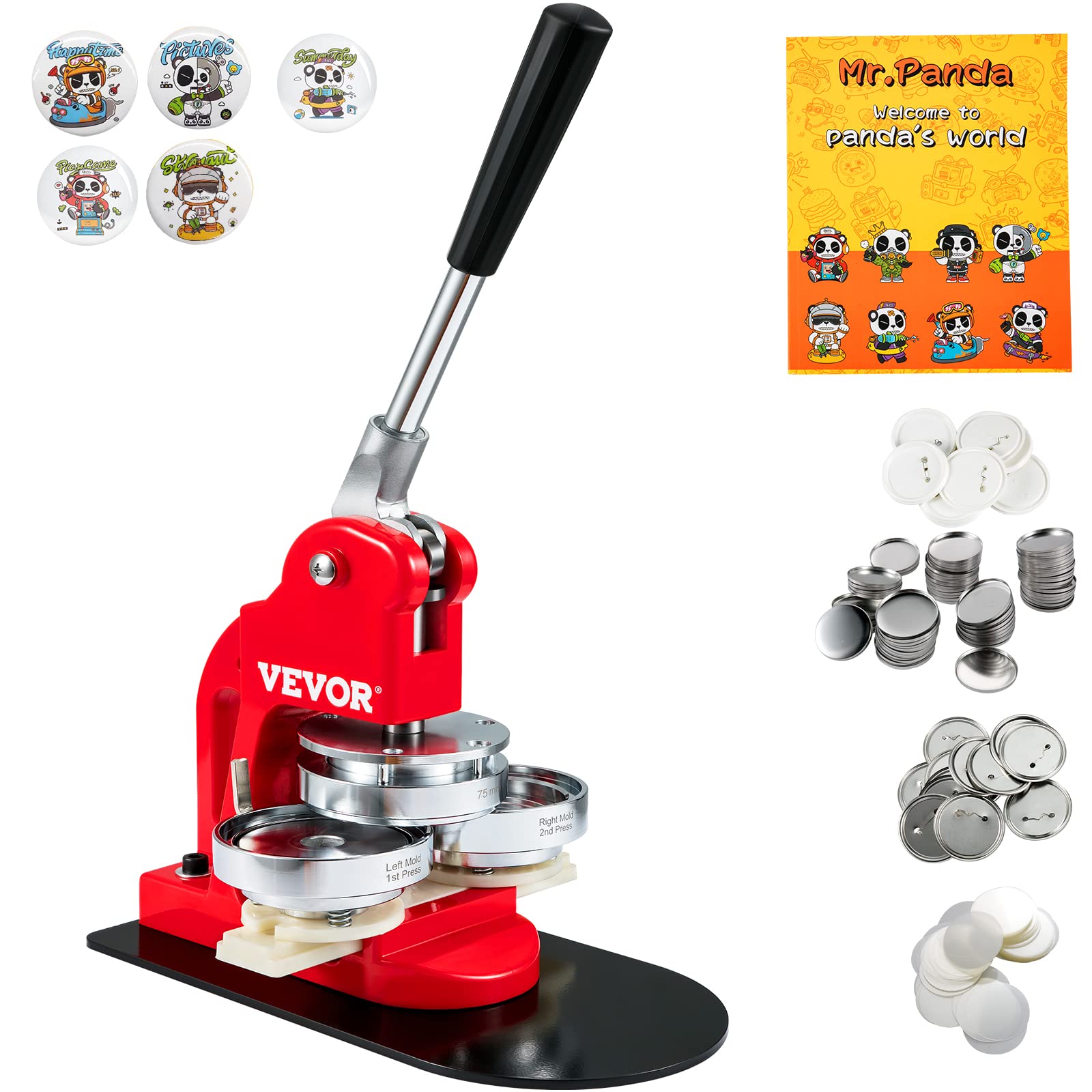 VEVOR 3 Inch (75mm) Button Maker Machine with 500 Pcs Button Parts & Circle Cutter - DIY Badge Press for Custom Pins, Events, Promotions & Crafts