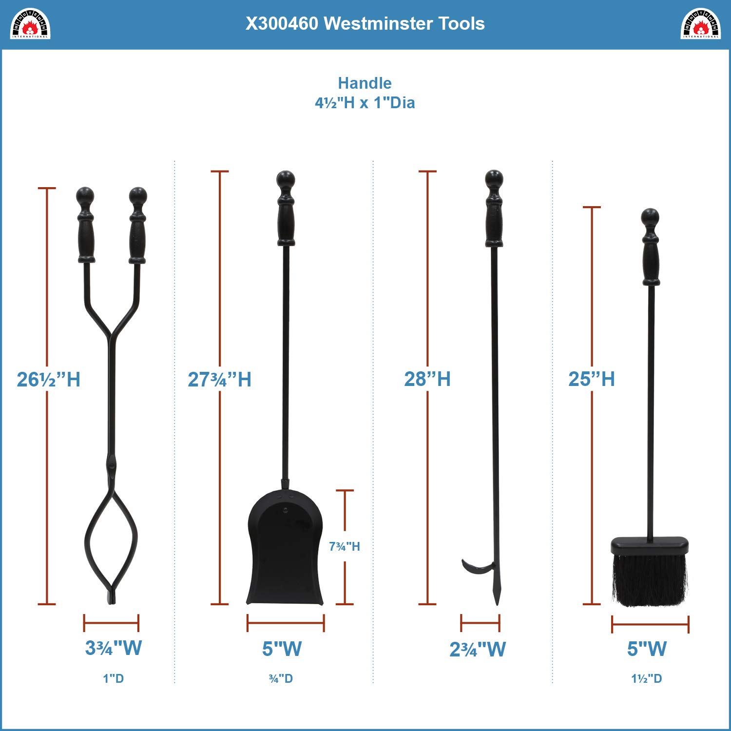 Westminster 5-Piece Fireplace Tool Set - Heavy Duty Black Steel Fireplace Accessories with Stand - Perfect for Fireplace Maintenance, Home Decor & Cozy Winter Nights
