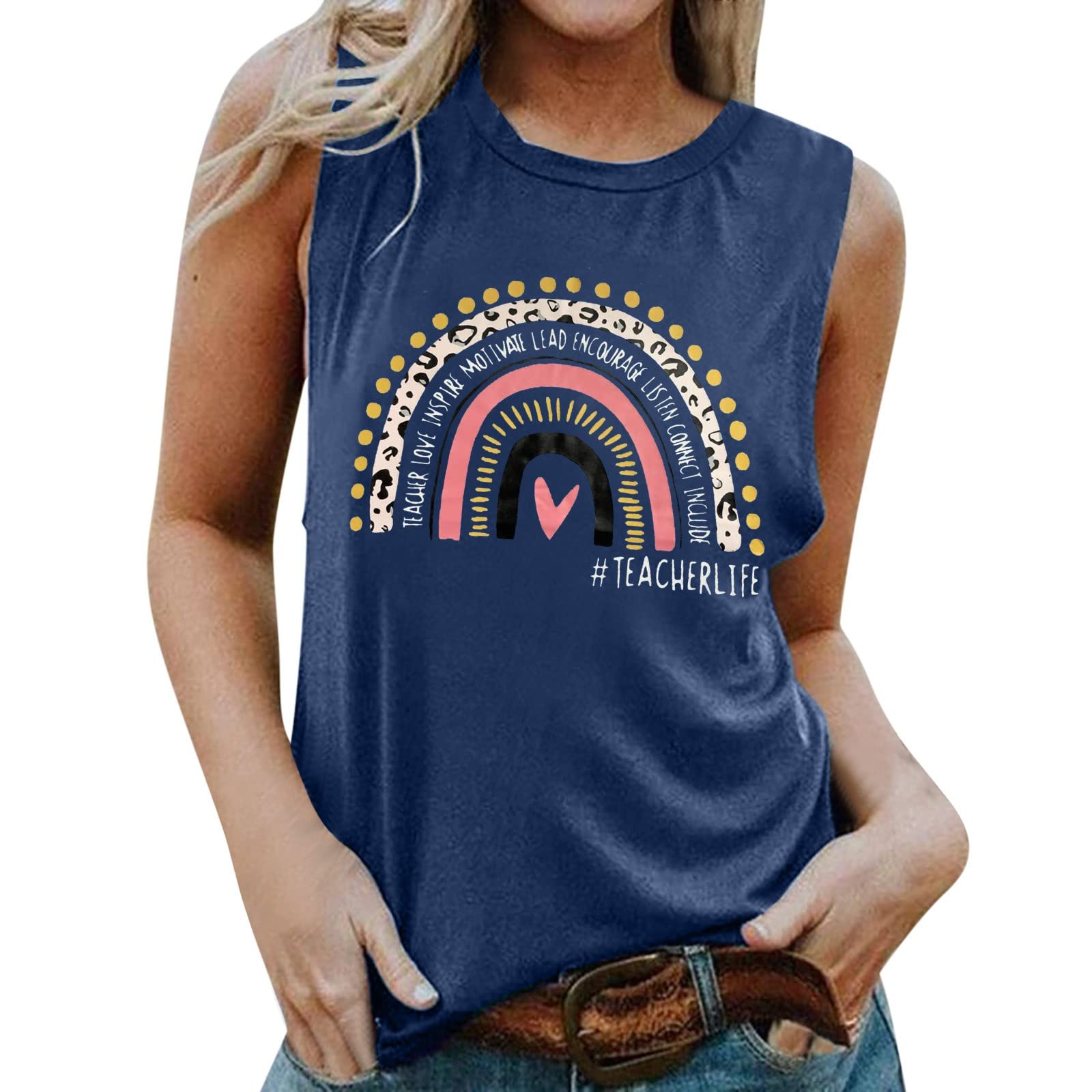Women's Casual Heart Letter Print Sleeveless Tank Top - Breathable Summer Tee for Gym, Beach & Everyday Wear