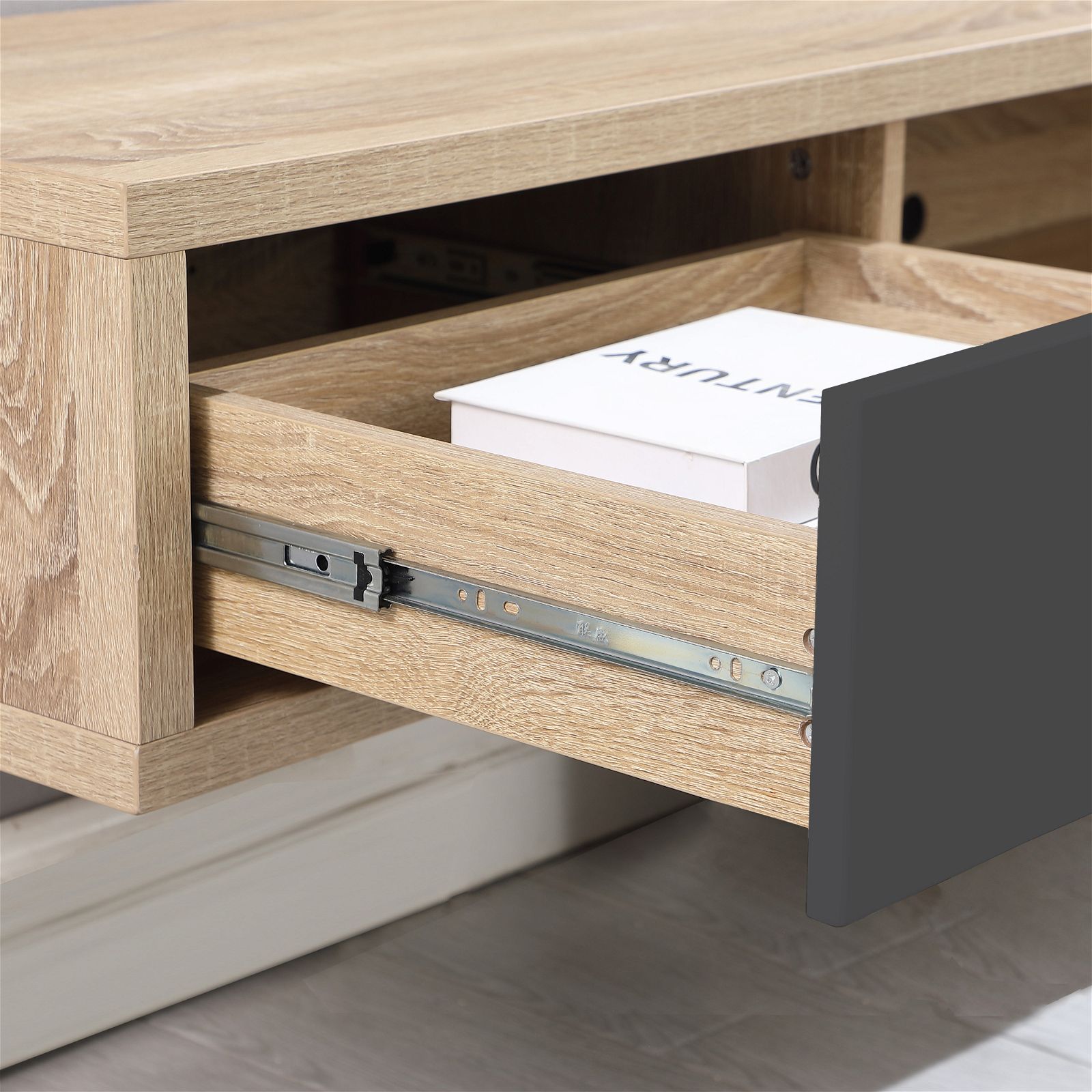 Wall Mounted Oak TV Stand with Grey Drawers - 1800mm Modern Entertainment Center for Living Room by Criterion | Perfect for Home Theater Setup & Media Storage