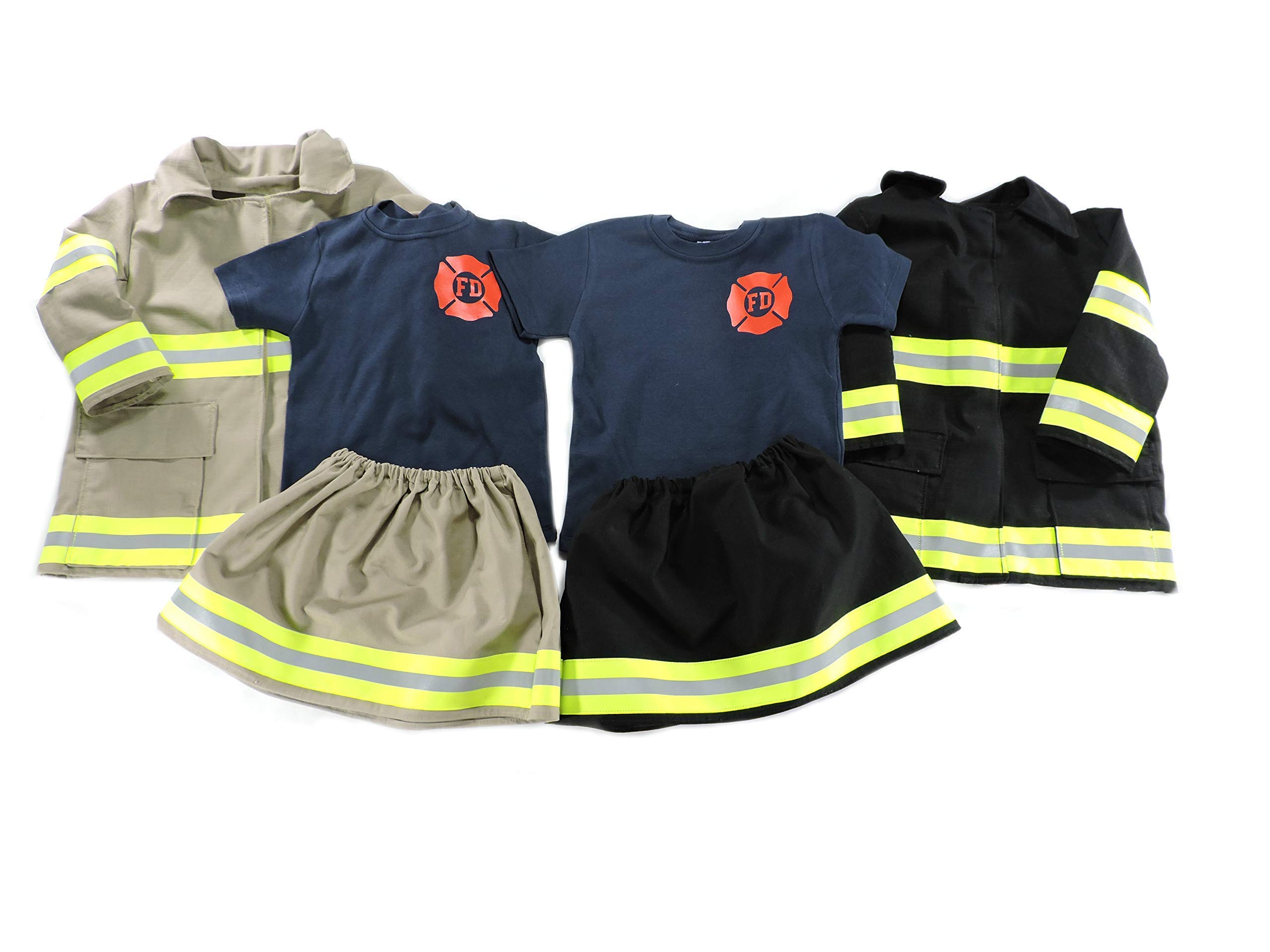 Kids Firefighter Costume Set - Toddler Girl Fireman Outfit with Jacket & Bunker Gear | Halloween Dress Up, Pretend Play, Birthday Party