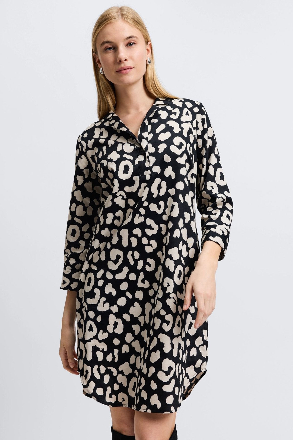 Sloane Cheetah Print 3/4 Sleeve Wrap Dress for Women - Stylish Animal Print Midi Dress for Office, Party & Date Night