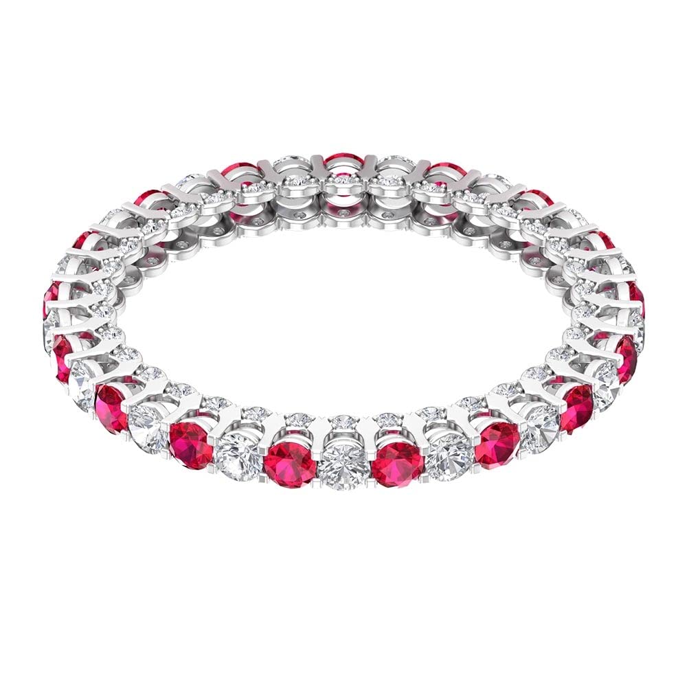1.50 CT Lab Created Ruby & Diamond Eternity Ring in 14K Solid Gold - Vintage Style Wedding Band, Anniversary Gift for Her, Valentine's Day Jewelry Present for Wife