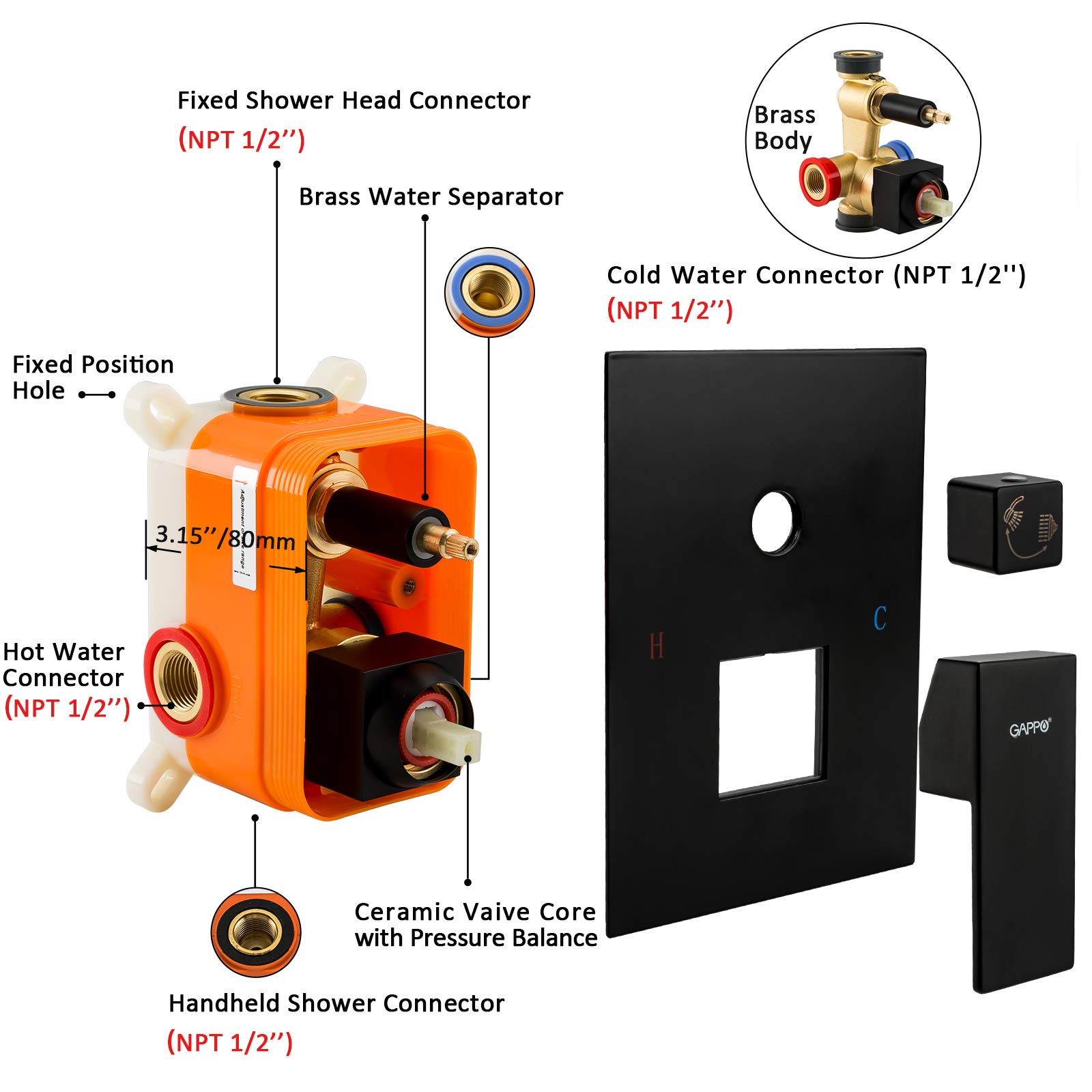 Gappo Matte Black Wall Mounted Shower System - 10 Inch High Pressure Rain Shower Head with Handheld Sprayer & Rough-in Valve | Perfect for Modern Bathroom Renovations & Spa-Like Shower Experience