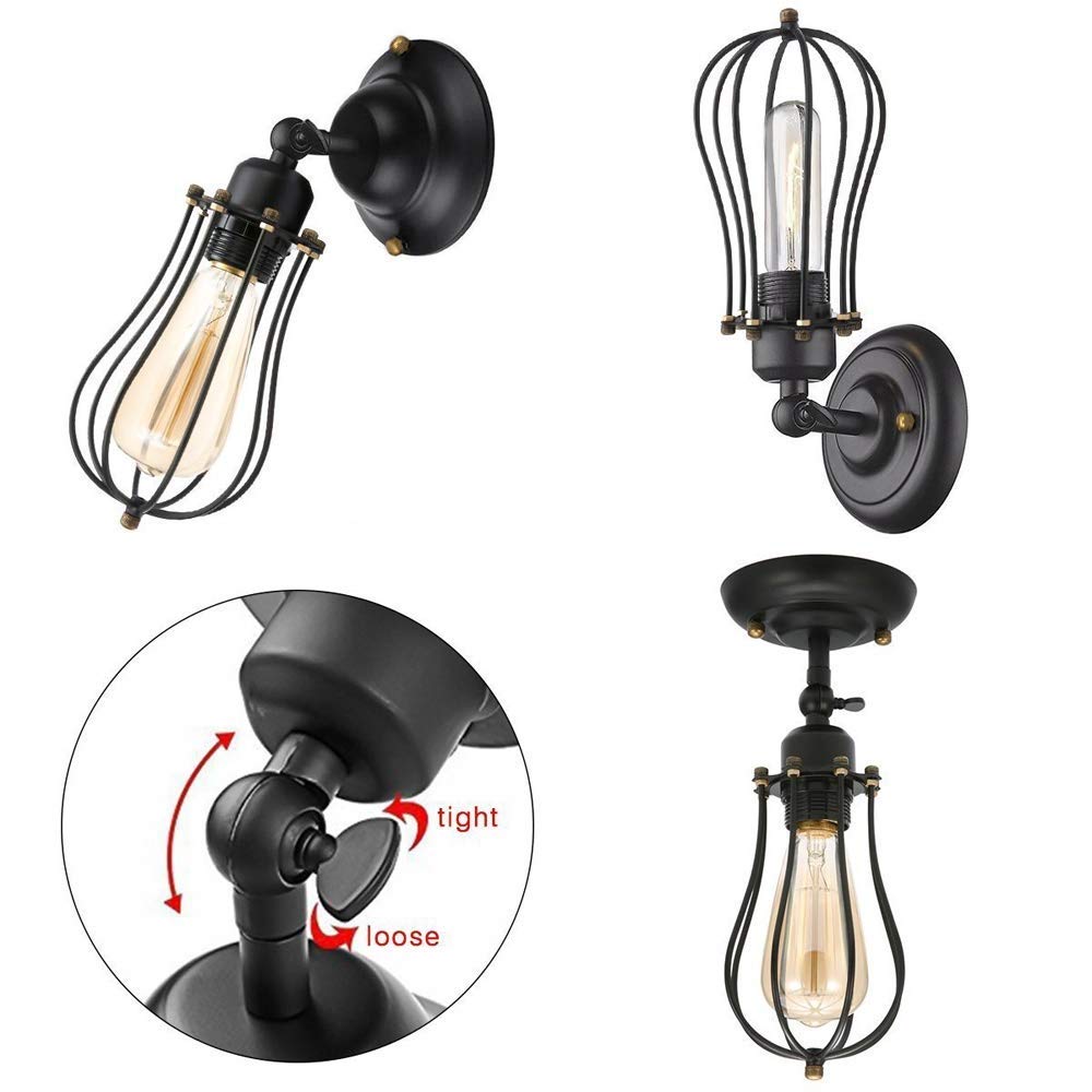 3 Pcs Adjustable Wall Ceiling Light - Industrial Iron Wrought Wall Lamp Fixture with Simple Lampshade for Living Room, Bedroom, and Office Lighting Decor