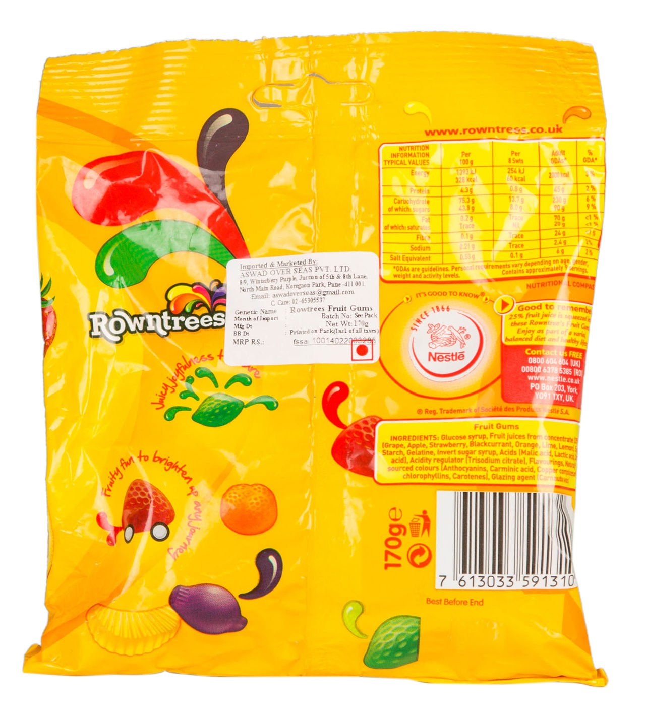 Nestle Rowntree Fruit Gums - 150g Chewy Candy Bag | Perfect for Snacking, Parties & Lunchboxes