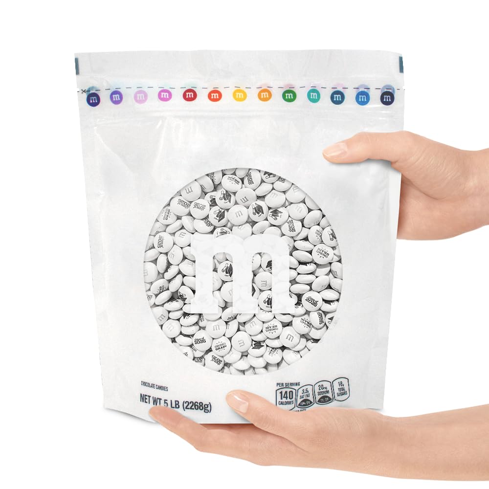 M&M'S Class of 2025 Graduation Milk Chocolate Candies - 5lb Bulk White Chocolate Candy with Printed Graduation Designs | Resealable Bag for Graduation Parties, School Events, DIY Favors & Gift Giving - Perfect for Grad Gifts, Celebration Decorations & Sweet Treats
