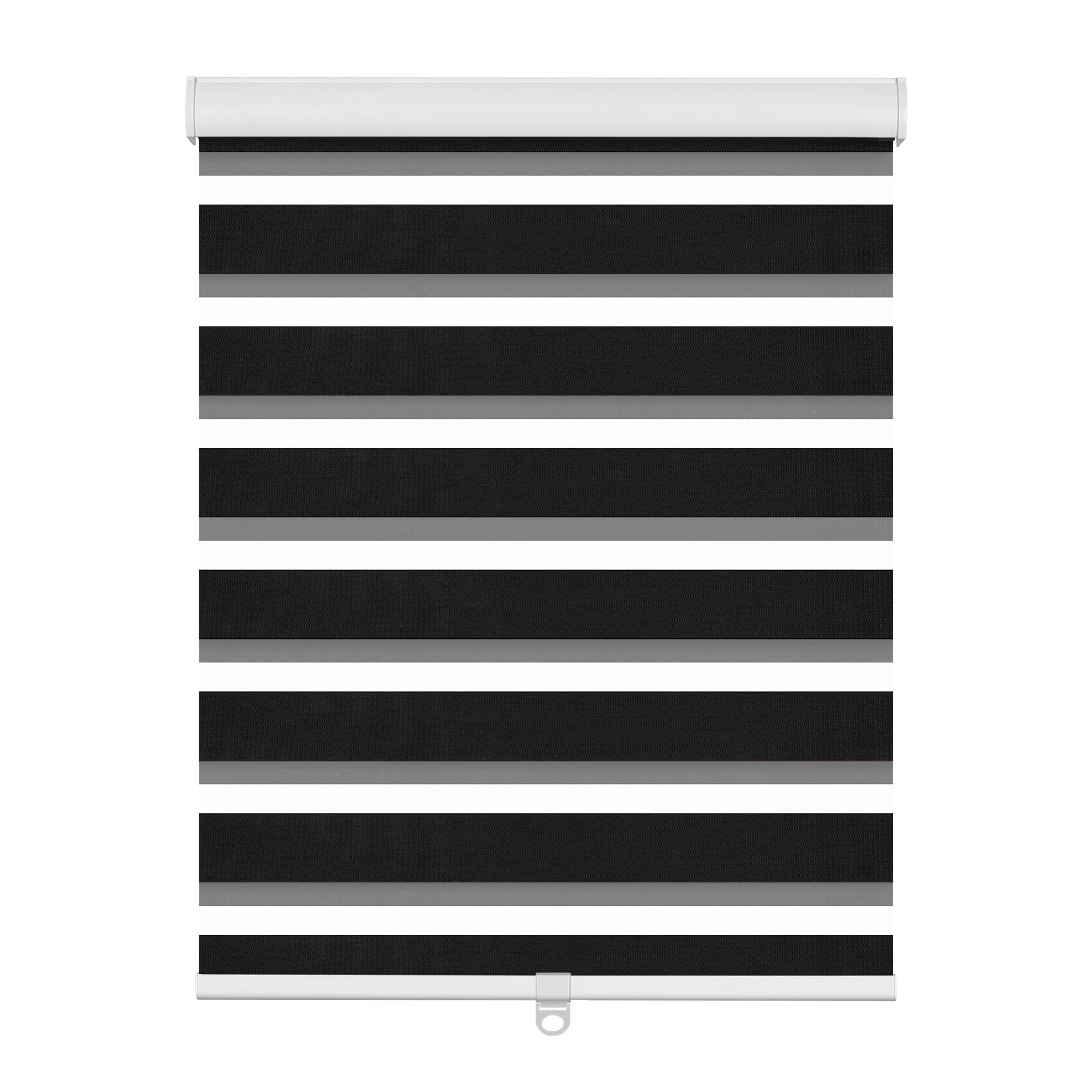 BERISSA Cordless Zebra Roller Blinds - Custom Size Dual Layer Window Shades for Light Control, Sheer & Privacy - Day & Night Blinds for Home, Office, Hotel (Blackout-Black, 25