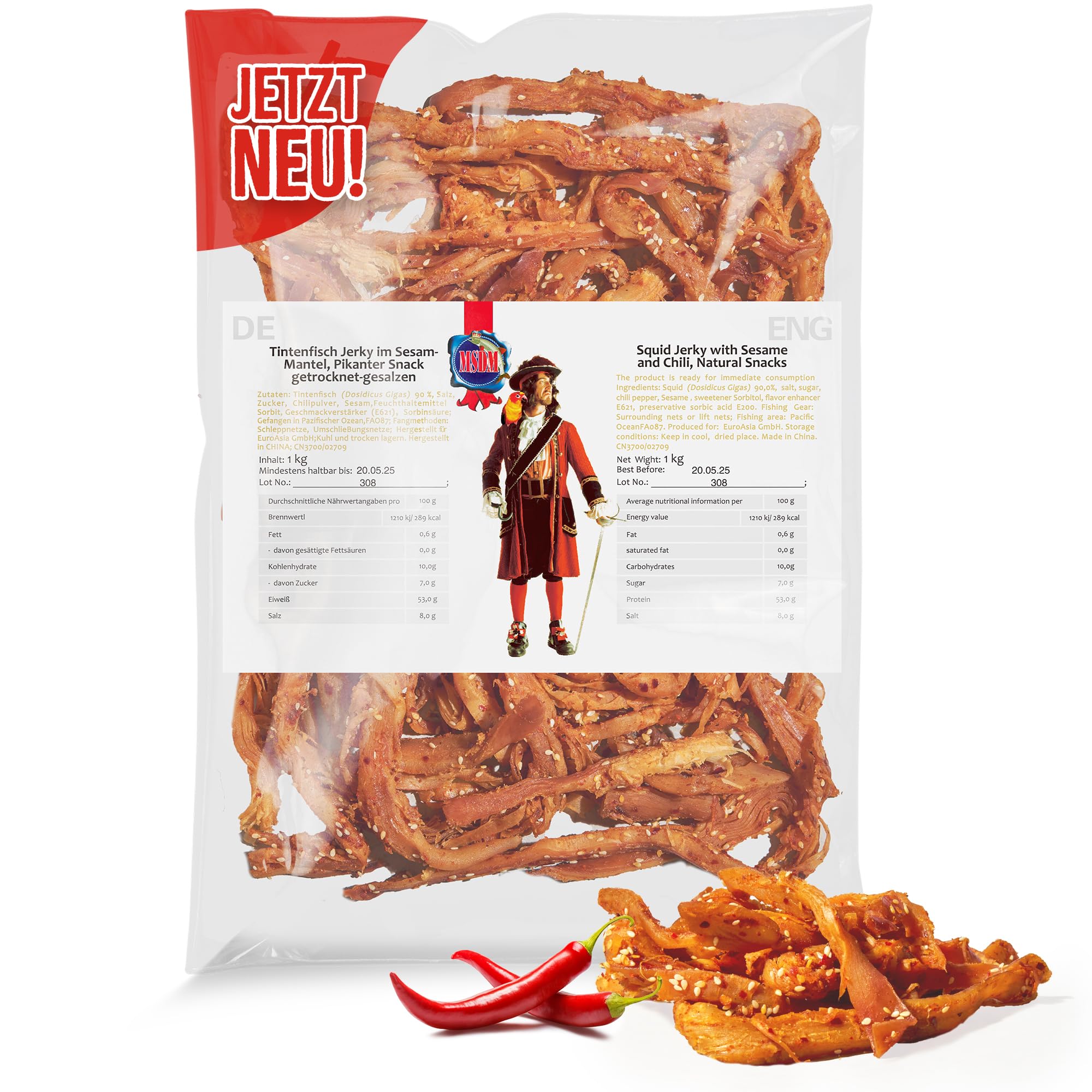 1kg Dried Squid Sesame Snack - High Protein Fish Jerky, Omega 3 Rich | Keto, Paleo & Low Carb Friendly | Perfect for Salads, Trail Mix & Healthy On-the-Go Snacking
