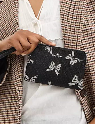 Coach Corner Zip Wristlet with Bow Print - Stylish Crossbody Bag for Women | Perfect for Everyday Use, Travel & Shopping
