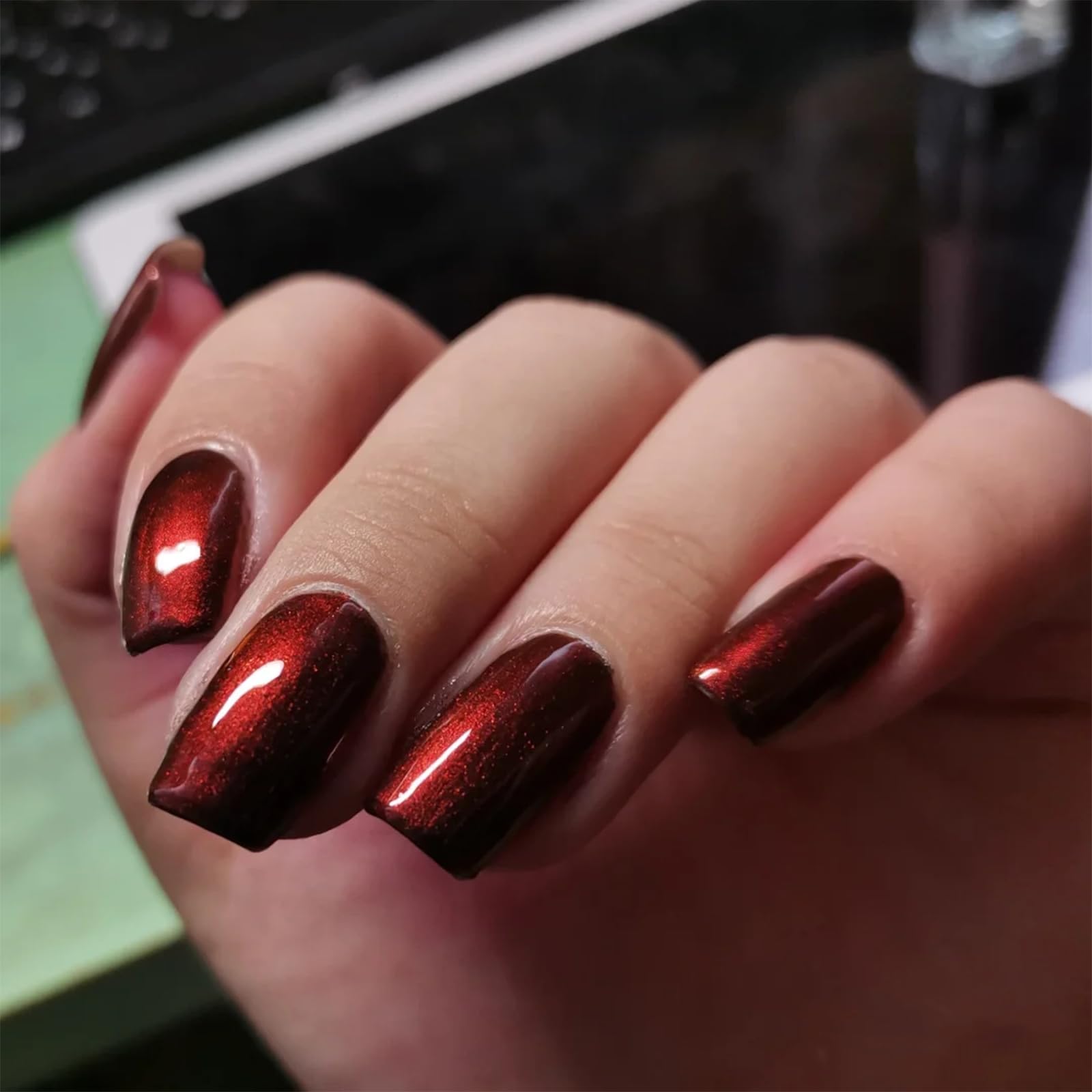 COSMOO Wine Red Nail Polish - 12ml Burgundy Quick Dry Nail Lacquer with Shimmer Finish | Long Lasting Ultra Chrome Nail Enamel for Women | Perfect for Parties, Weddings & Special Occasions (0.41 fl oz)