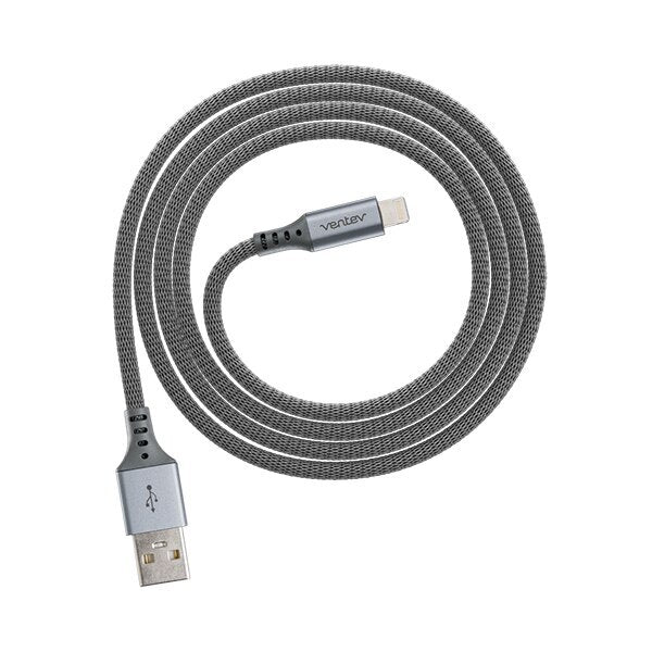 Ventev Alloy USB A to Lightning Cable 4 Feet - Steel Gray | Fast Charging & Durable for iPhone, iPad, AirPods | Perfect for Home, Office & Travel