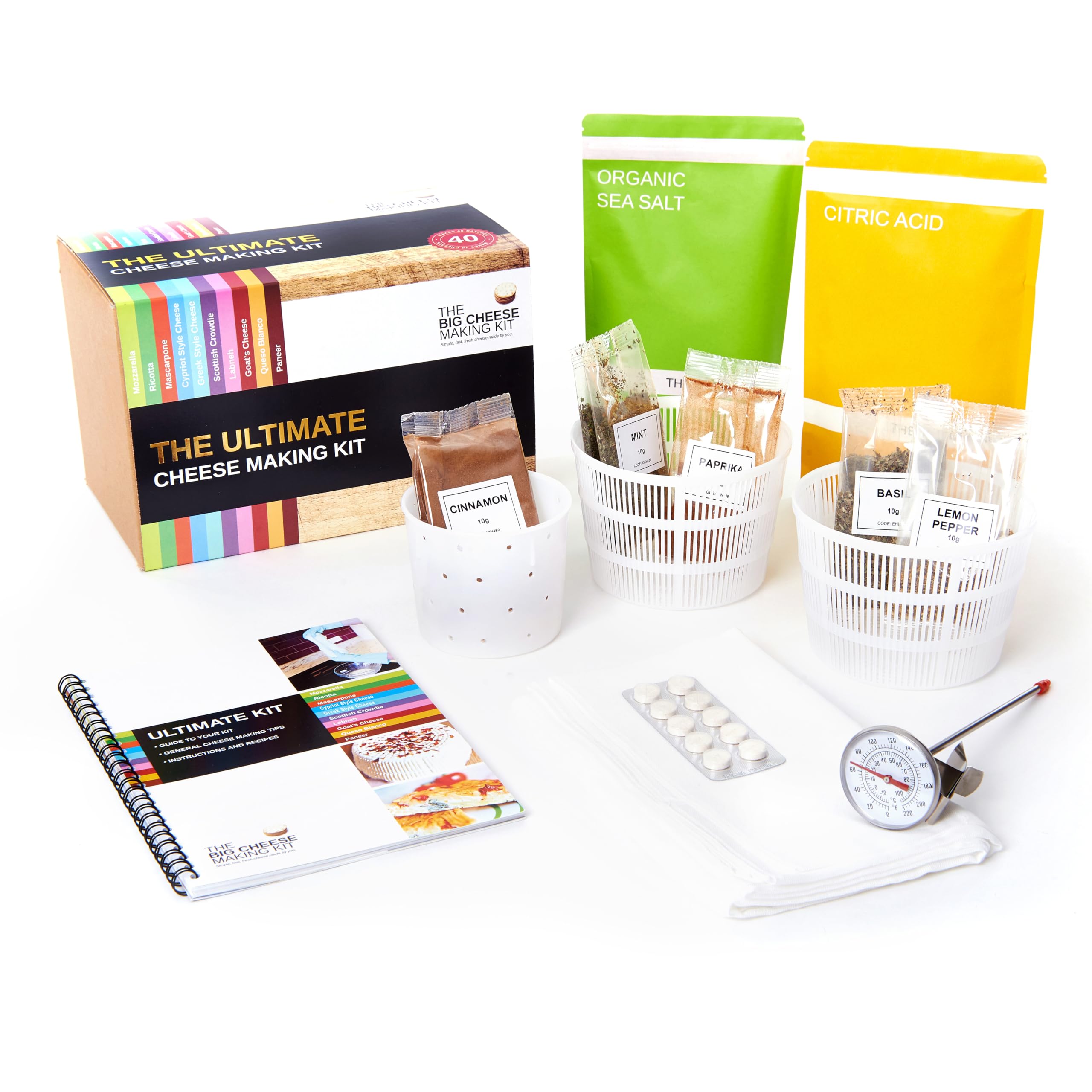 Ultimate DIY Cheese Making Kit - Craft 10 Types of Cheese (Mozzarella, Mascarpone, Feta, Ricotta) with Rennet & Instruction Booklet - Perfect for Home Cheesemaking, Gifts & Culinary Enthusiasts