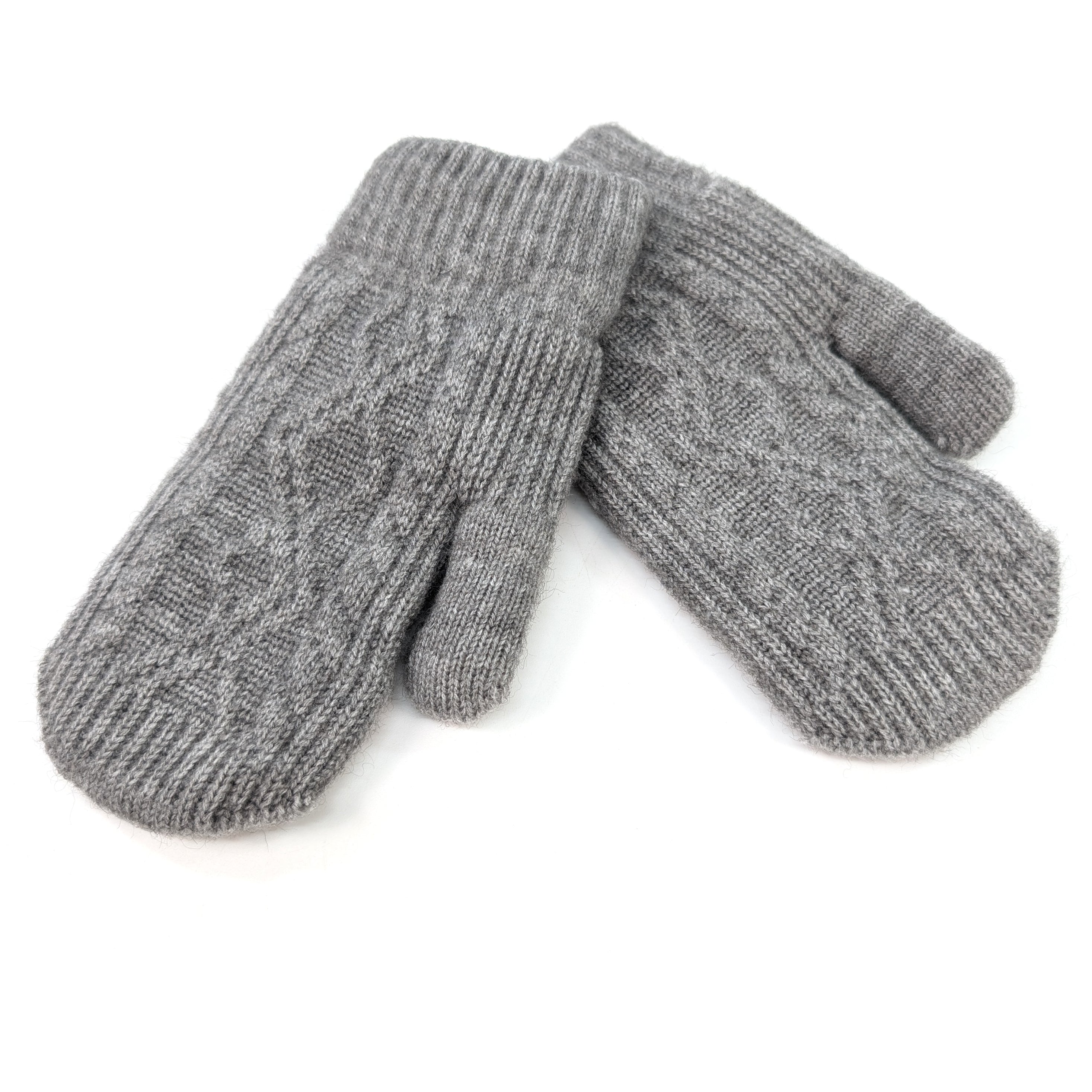Warm Grey Cable Knit Children's Mittens for Boys & Girls - Medium Size Winter Gloves for Outdoor Play, Snow Activities & Cold Weather Protection