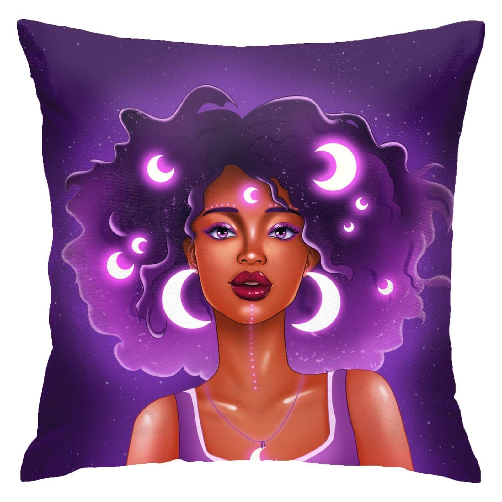 African American Throw Pillow Covers - Black Girl Magic Afro Design Modern Decorative Square Cushion Covers with Zipper (18x18 Inch) for Sofa, Bedroom, Car & Home Decor | Perfect for Living Room Accents, Dorm Room Style & Cultural Pride Gifts