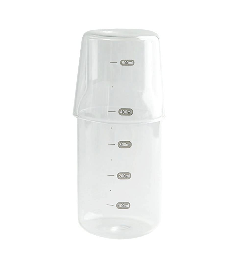 RockTrend Clear Glass Bedside Night Water Carafe and Tumbler Set - 16oz Pitcher with 8oz Cup for Bedroom, Nightstand, Hotel, or Office - Perfect for Hydration at Night