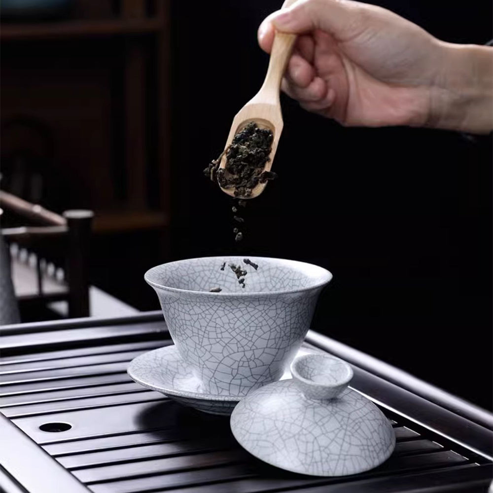 Premium Milky White Ruyao Ice Crack Tea Set - Handmade Ceramic Teapot & Cups - Perfect for Chinese Tea Ceremony, Home Decor, and Gift Giving