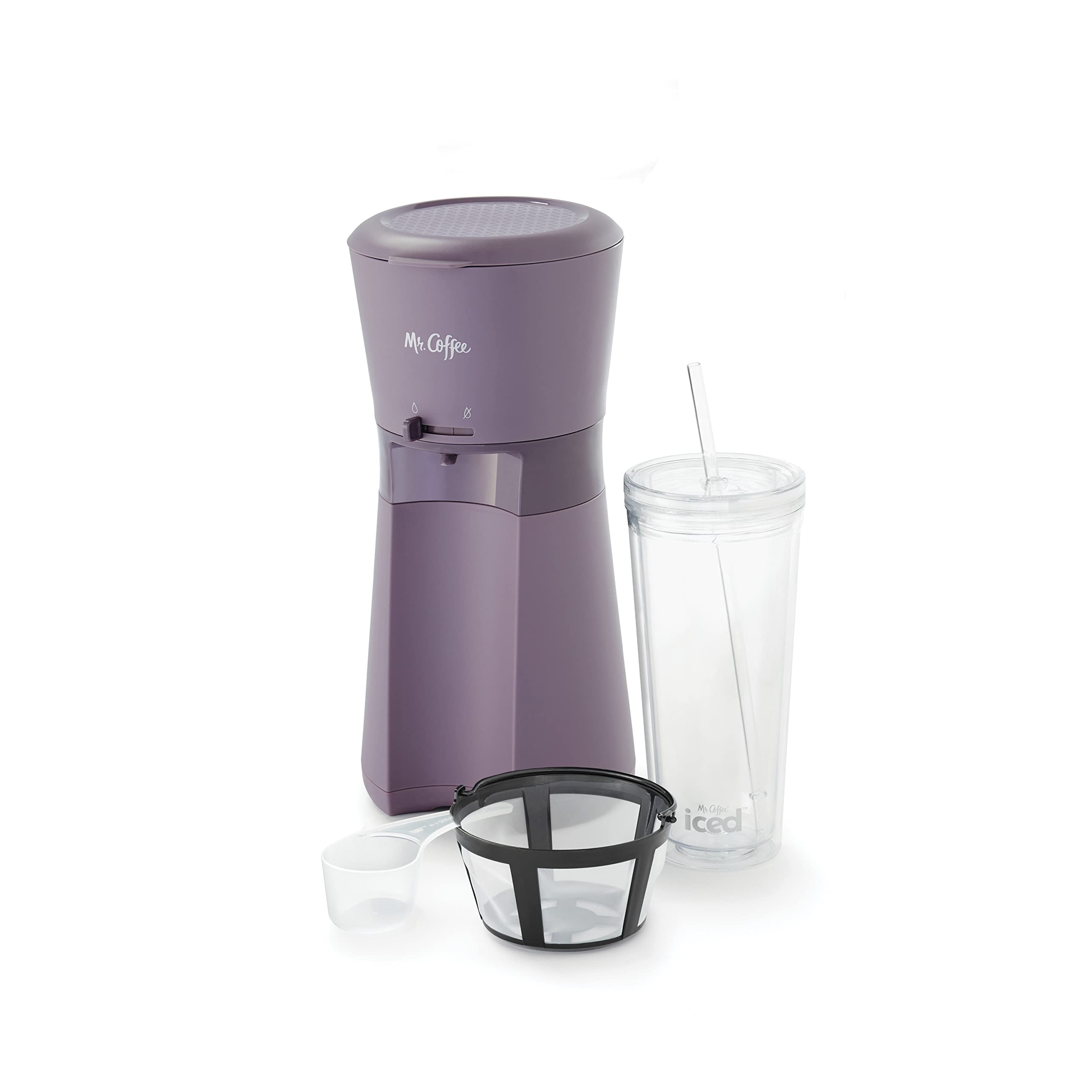 Mr. Coffee Iced Coffee Maker - Single Serve Machine with 22oz Tumbler & Reusable Filter, Lavender - Perfect for Home, Office & Outdoor Iced Coffee Brewing