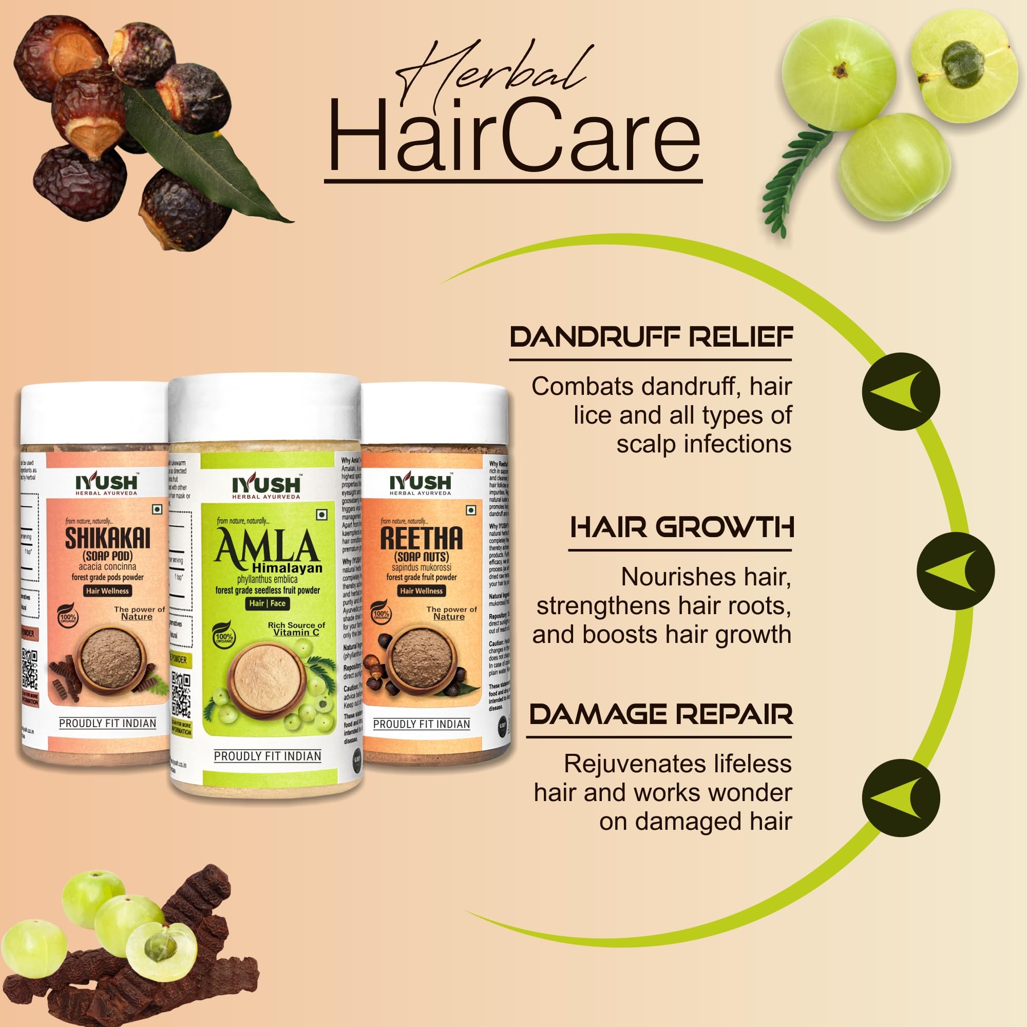 Organic Amla Reetha Shikakai Powder for Hair Growth & Scalp Care - Ayurvedic Herbal Hair Pack (3x100g) | Natural Shampoo Alternative for Dandruff, Hair Fall & Shine - Perfect for DIY Hair Masks & Ayurvedic Hair Care Routines