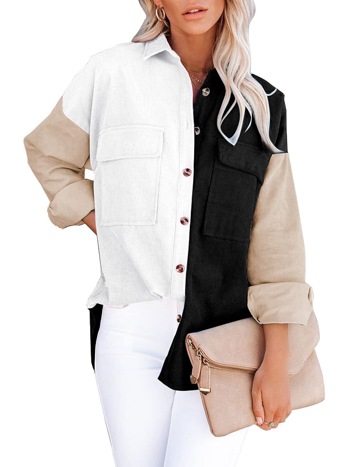 Dokotoo Women's Corduroy Button Down Shirt - Long Sleeve Oversized Boyfriend Blouse for Casual & Work Wear | Fall Winter Fashion Tops