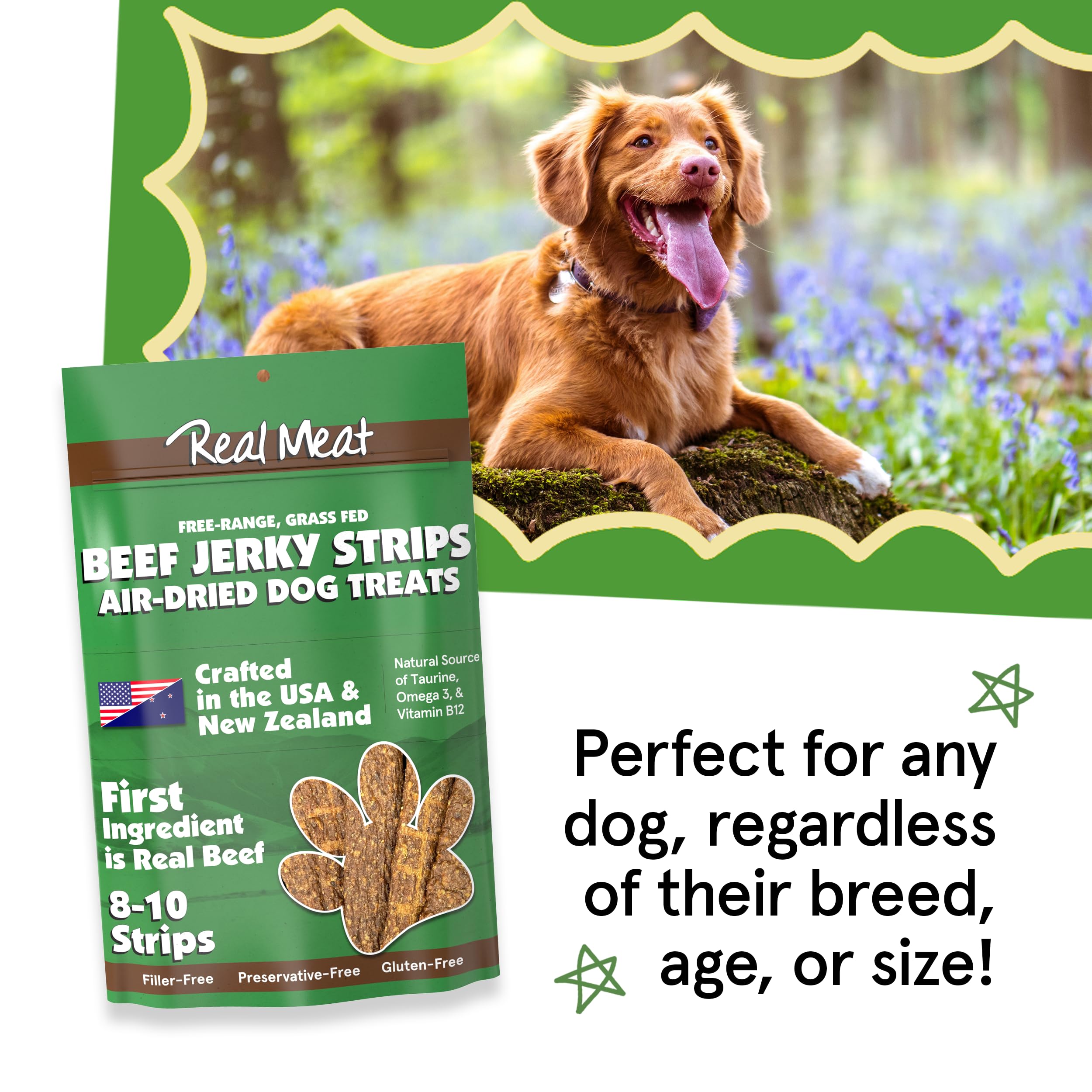 Premium Grain-Free Beef Jerky Dog Treats - 8 All-Natural Air-Dried Strips Made with 95% Human-Grade Grass-Fed Free-Range Beef - Healthy Training Rewards & High-Protein Snacks for Small, Medium & Large Dogs - Perfect for Outdoor Adventures, Travel & Daily Training