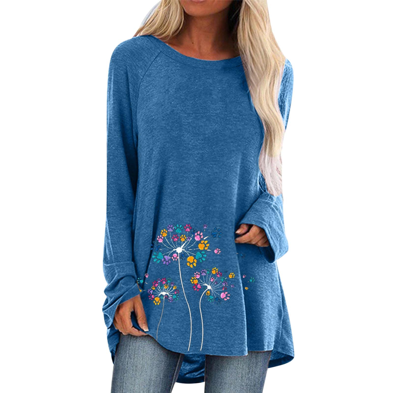 Fankle Women's Flowy Short Sleeve Tunic Tops - Plus Size Dandelion Print Blouse for Leggings | Casual Wear, Office Outfits & Everyday Comfort