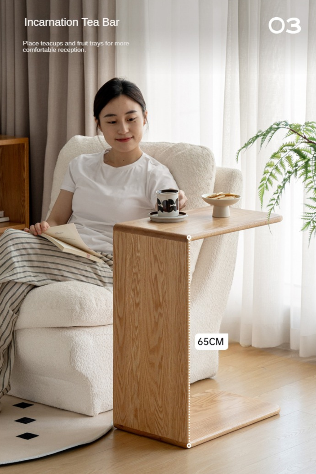 Solid Oak Wood C-Shaped Side Table - Multifunctional End Table for Living Room, Bedroom, or Office - Perfect for Holding Drinks, Books, and Decor