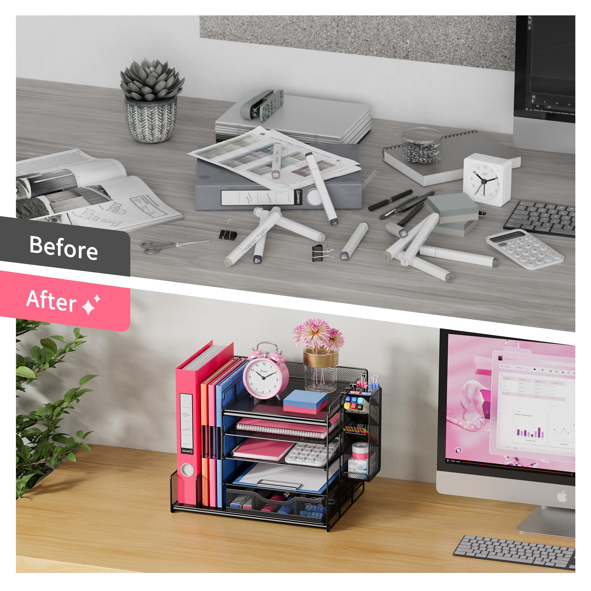 Premium Desk Organizer Set with Large Vertical File Holder, Sliding Drawers & Adjustable Pen Holder - Office Supplies Storage Shelf for Home & Office Workspace (Style A) - Perfect for Organizing Papers, Files, Stationery & Desk Accessories