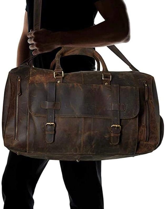 20 Inch Full Grain Leather Duffel Bag for Men & Women - Travel, Overnight, Weekend, Gym & Sports Duffle - Perfect for Business Trips, Workouts & Vacation Getaways
