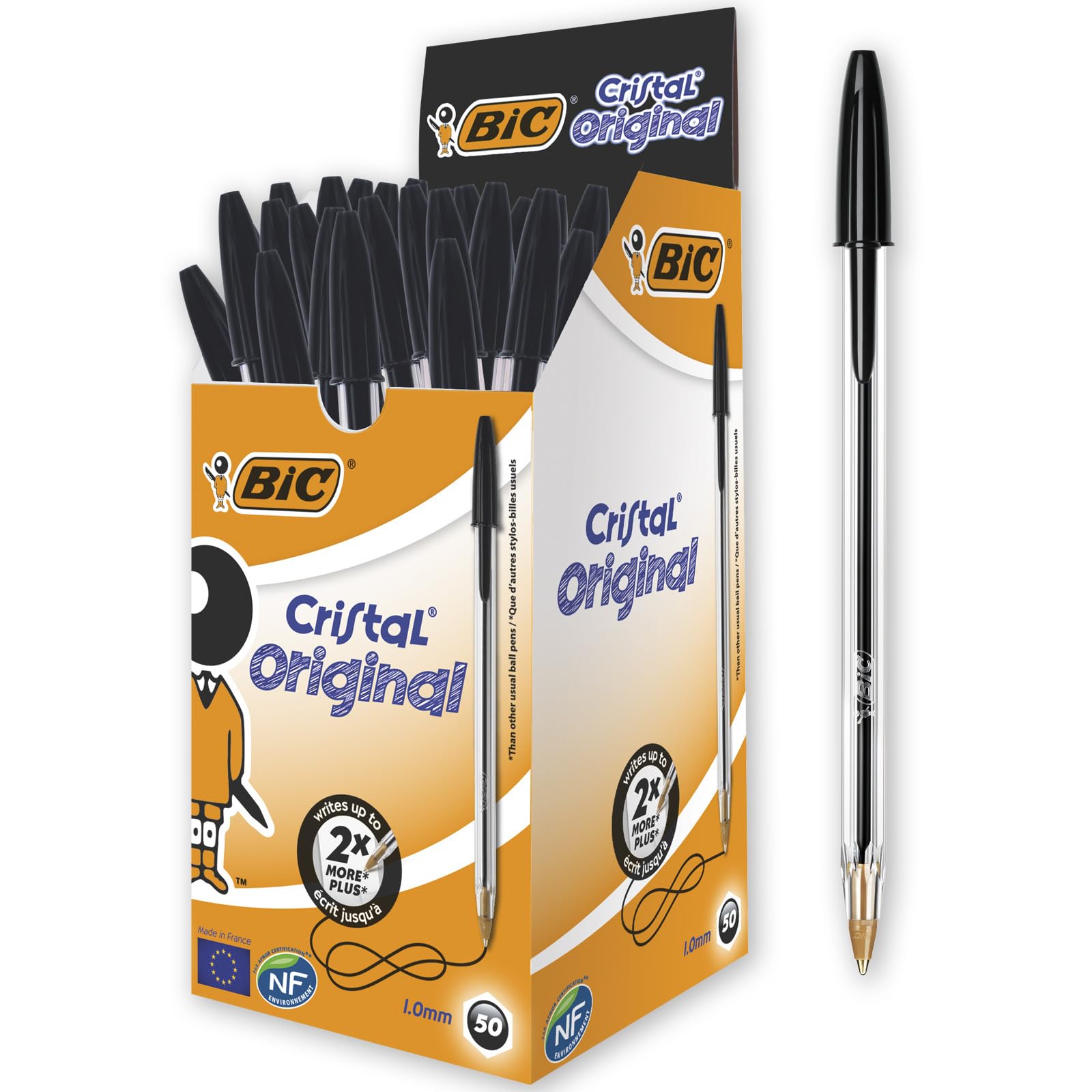 Bic Cristal Original Ballpoint Pens - 50 Pack, Black Ink, Medium Point 1.0mm - Smudge-Free Writing for School, Office & Everyday Use - Bulk Pack of Smooth Writing Pens