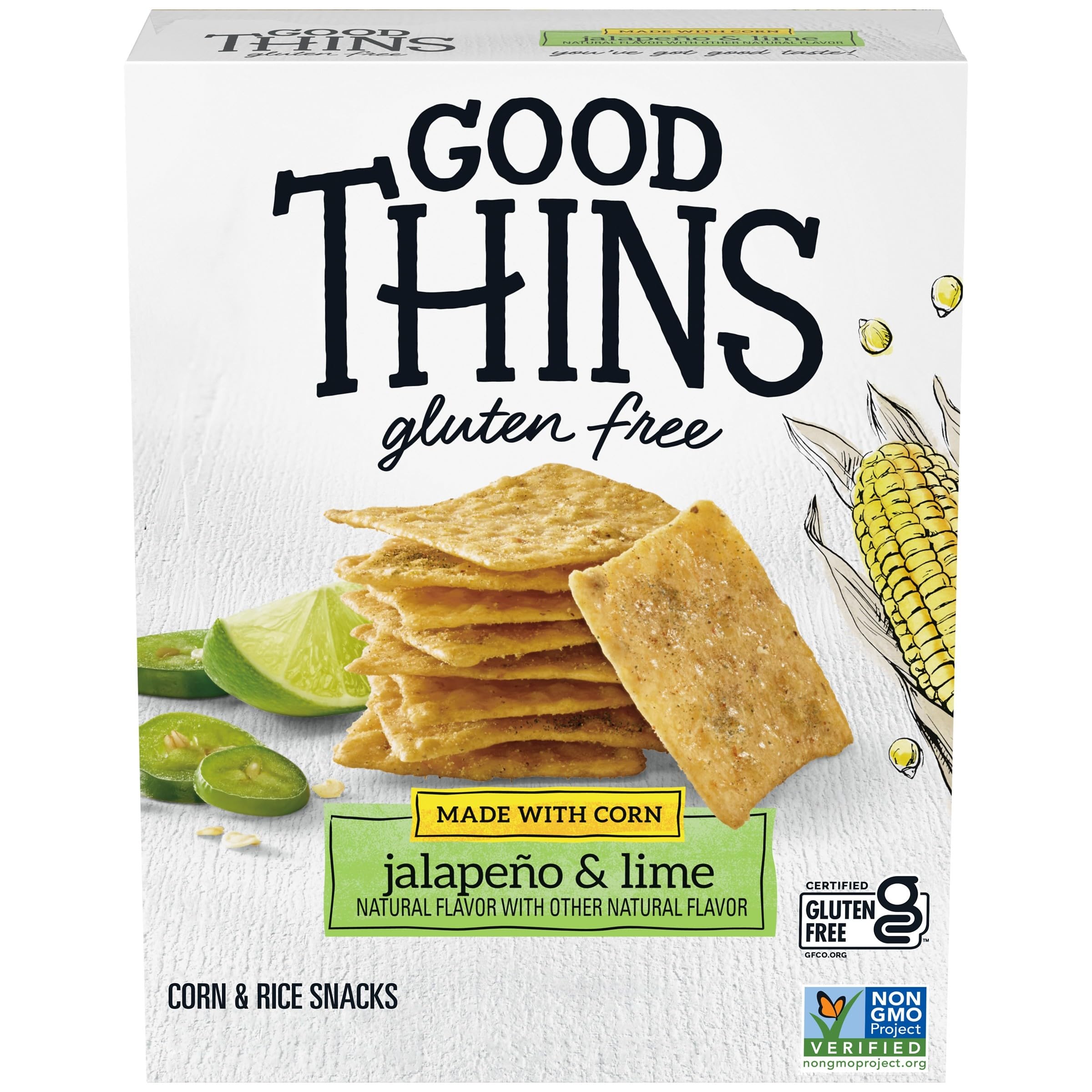 Gluten Free Jalapeño & Lime Corn Rice Snacks - Healthy Crackers for Keto & Vegan Diets, 3.5 oz Pack - Perfect for Office Snacks, School Lunches & Party Appetizers