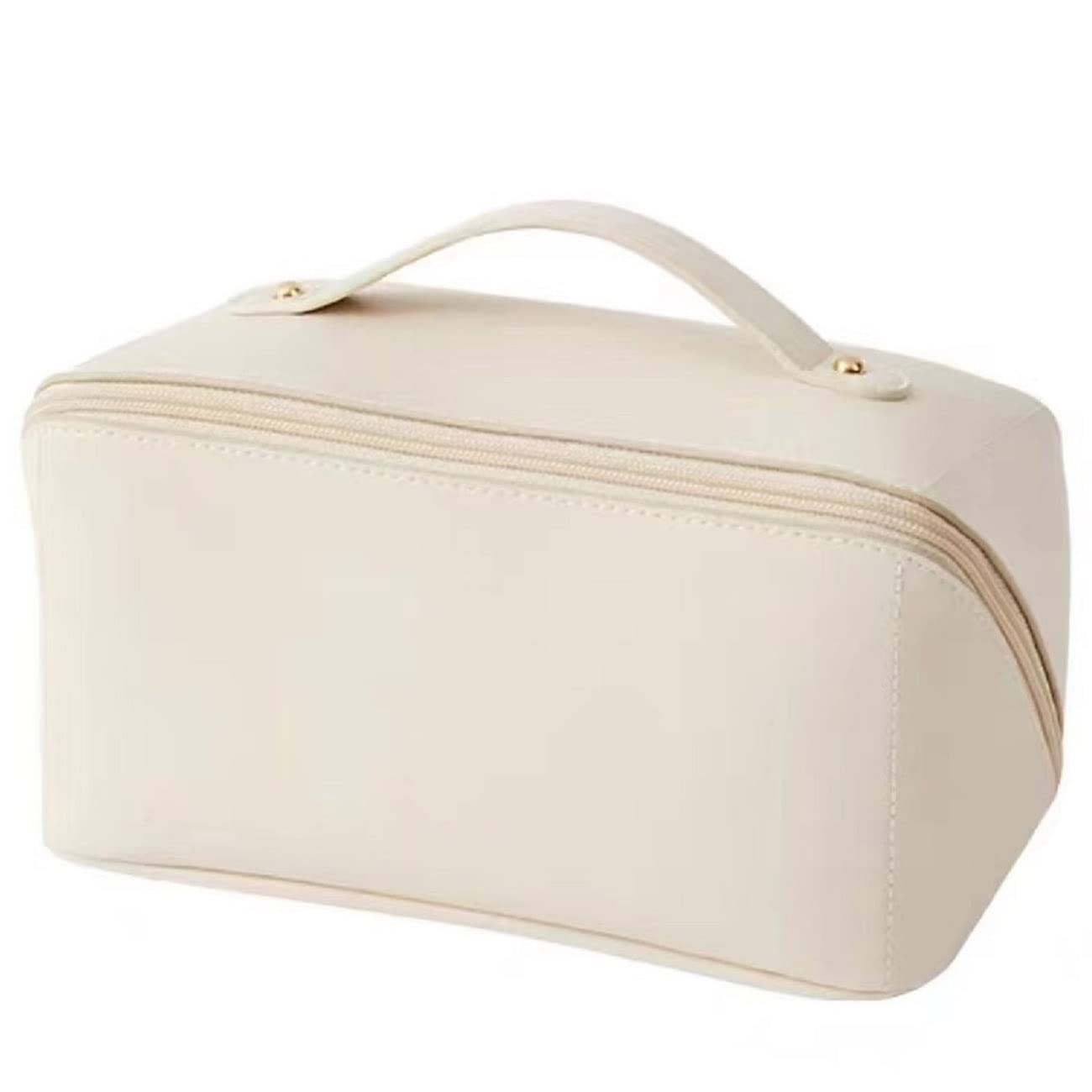 Large Capacity Leather Travel Cosmetic Bag - Waterproof Makeup Organizer with Handle & Dividers for Skincare, Toiletries | Perfect for Vacation, Gym & Daily Essentials Storage