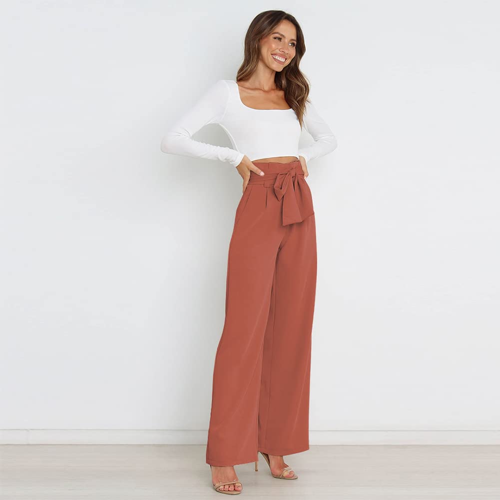 Women's High Waist Wide Leg Pants with Belt - Casual & Business Office Trousers for Work, Travel & Everyday Wear